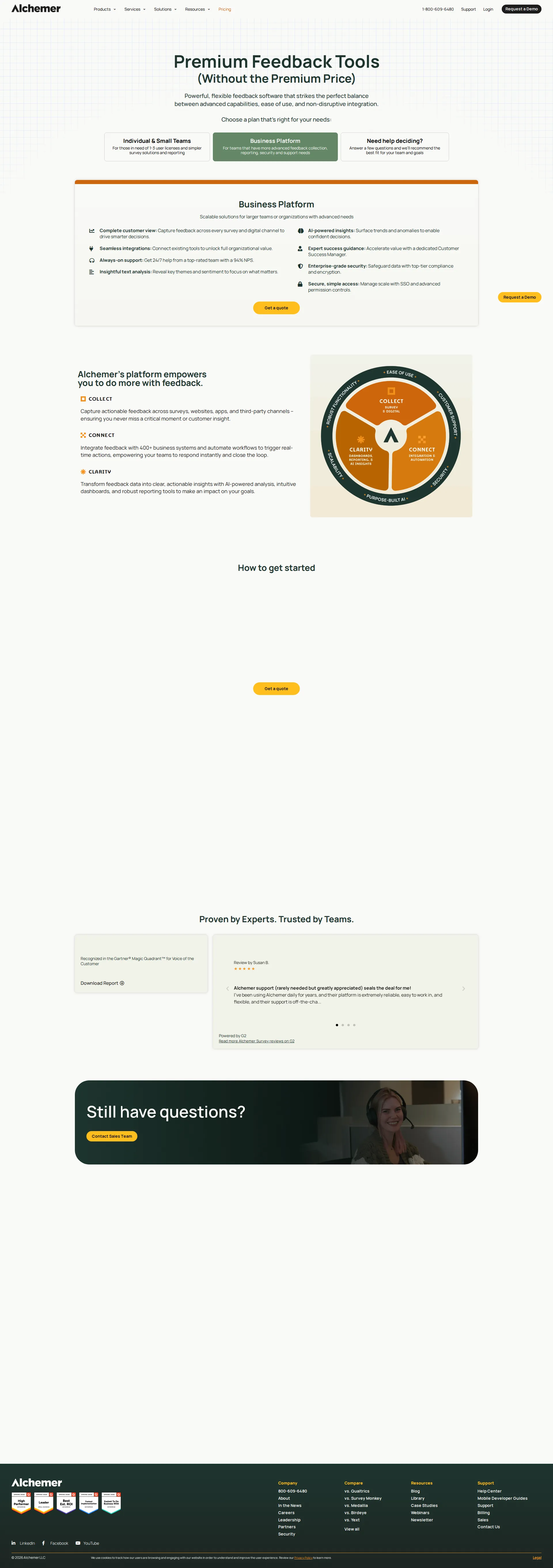 Alchemer pricing page screenshot