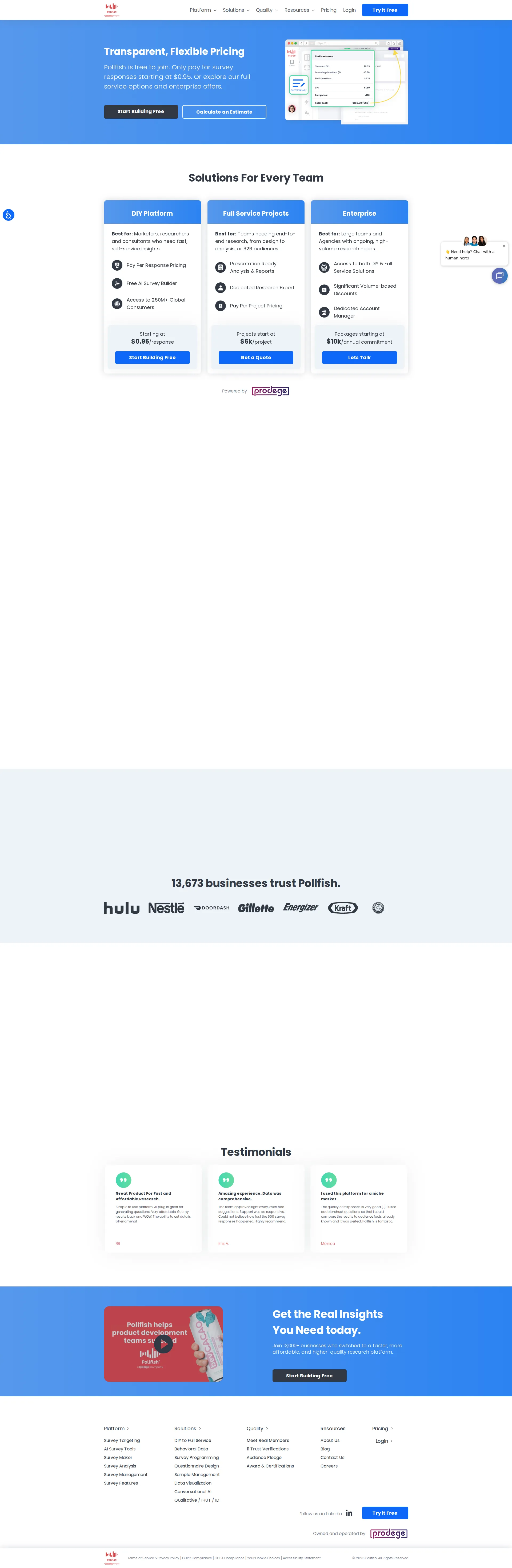 Pollfish pricing page screenshot