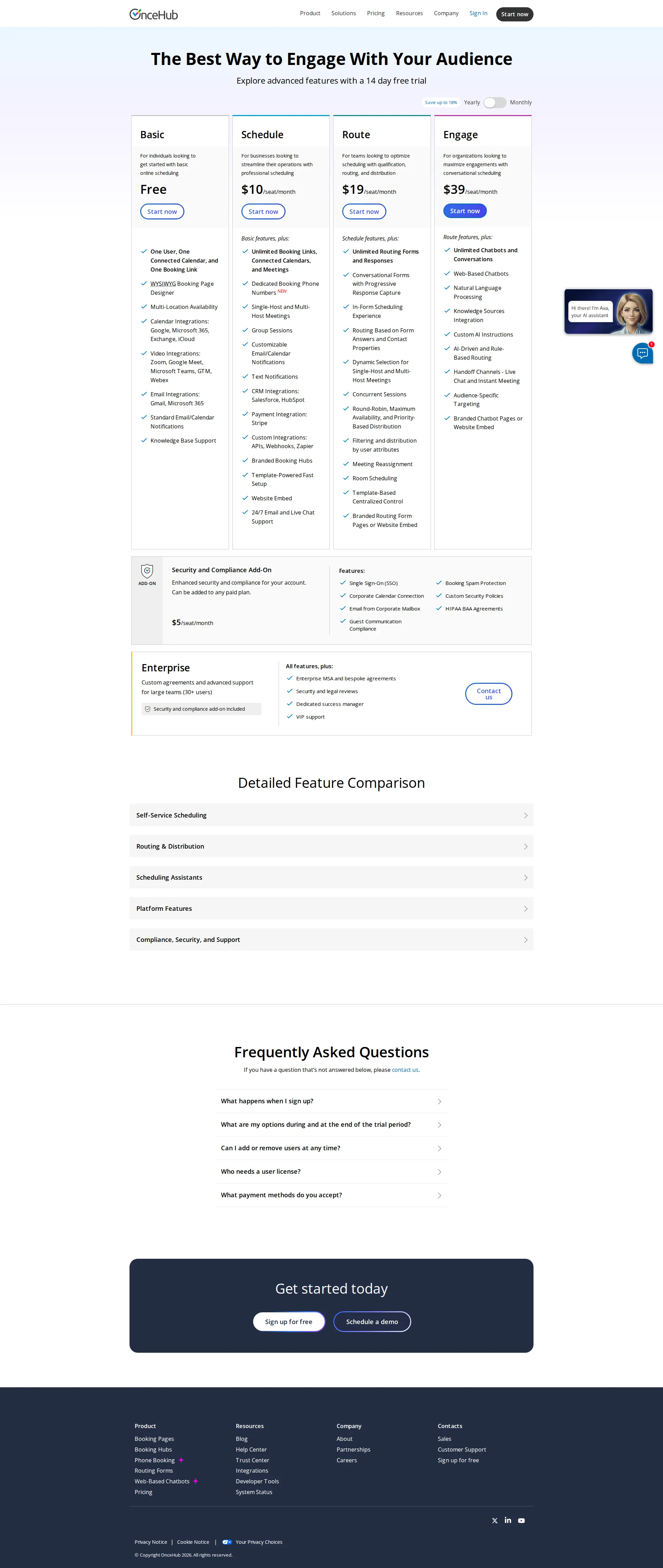 OnceHub pricing page screenshot