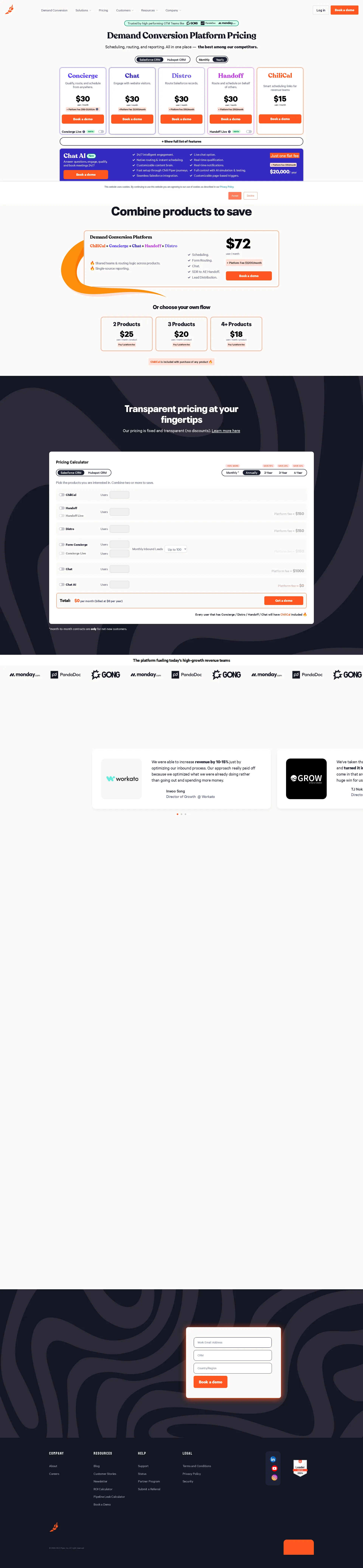 Chili Piper pricing page screenshot