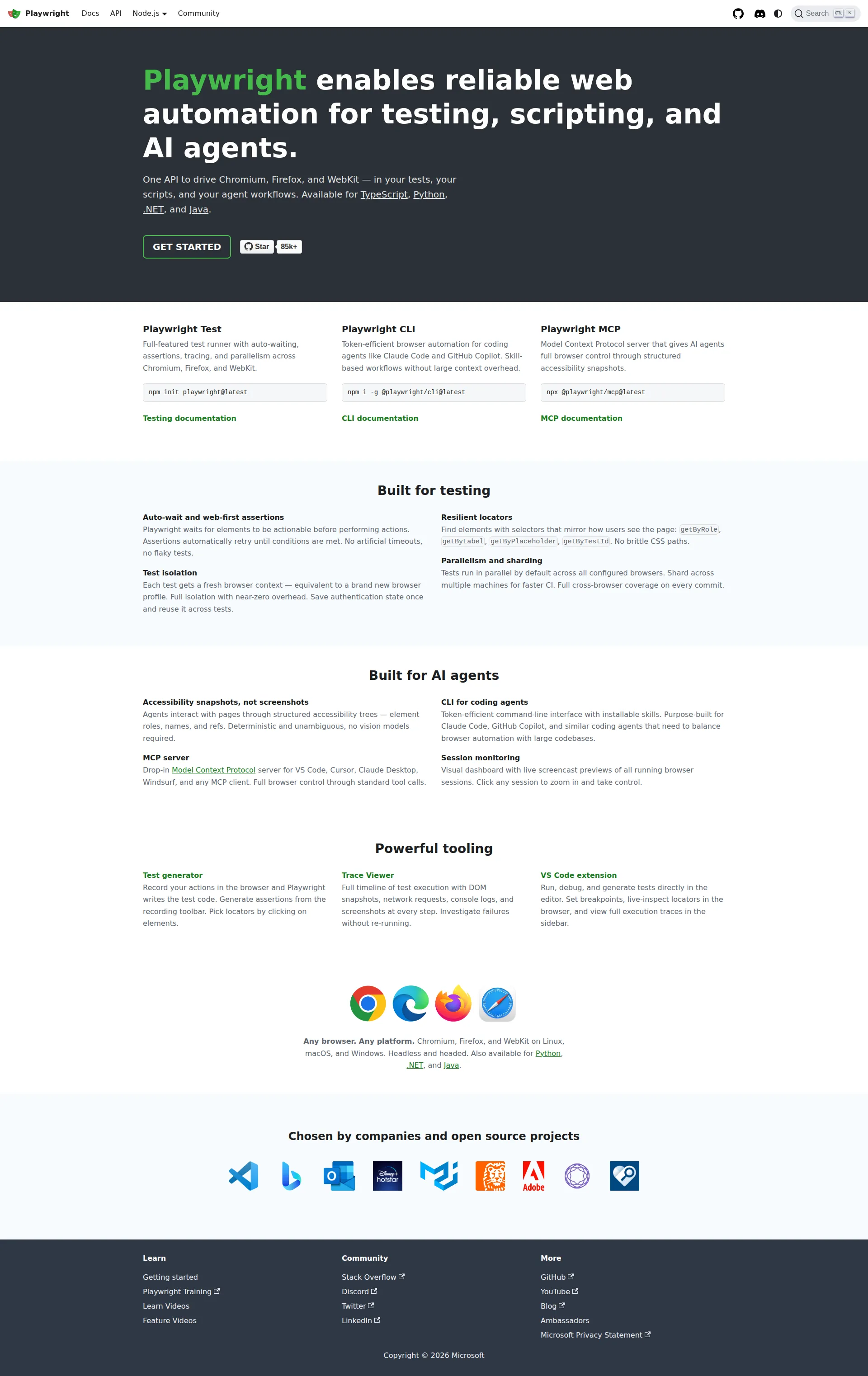 Playwright Cloud pricing page screenshot
