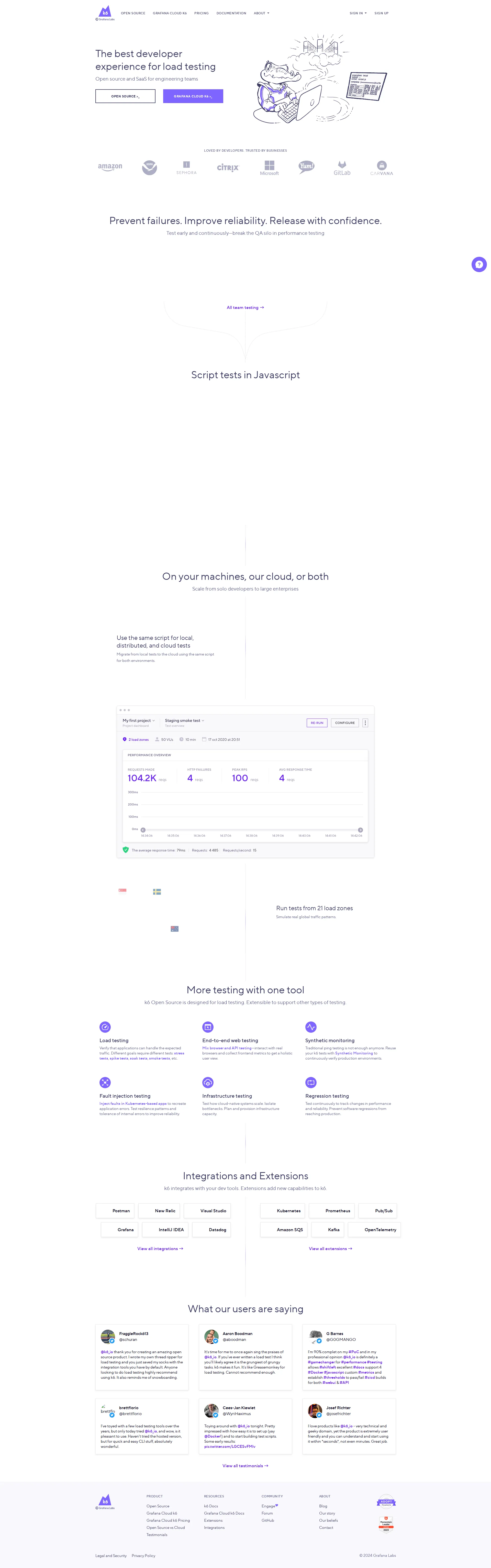 k6 Cloud pricing page screenshot