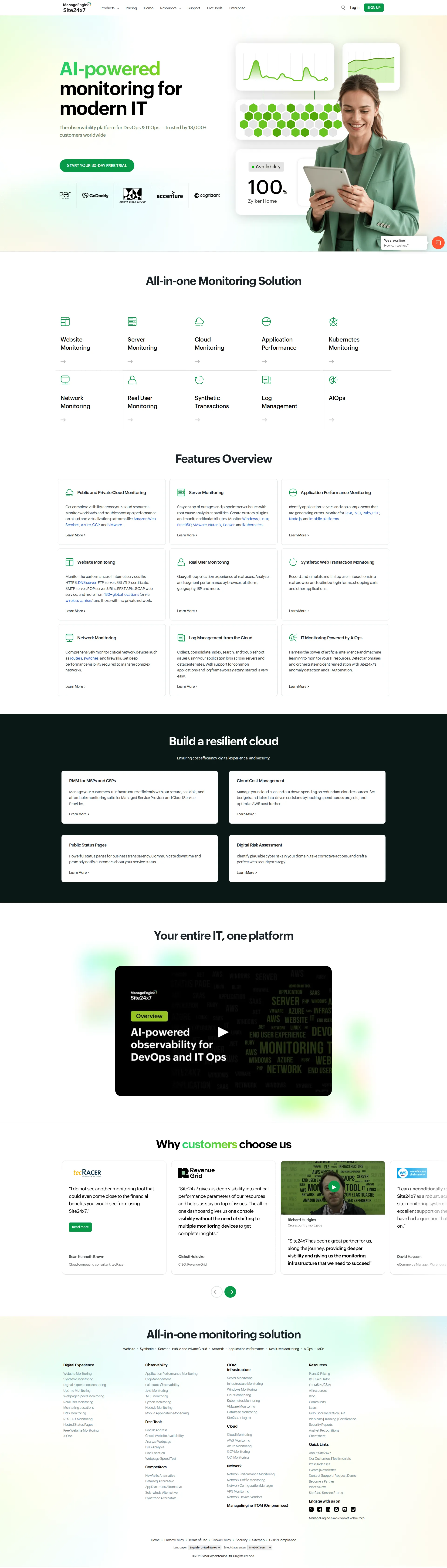 Site24x7 pricing page screenshot