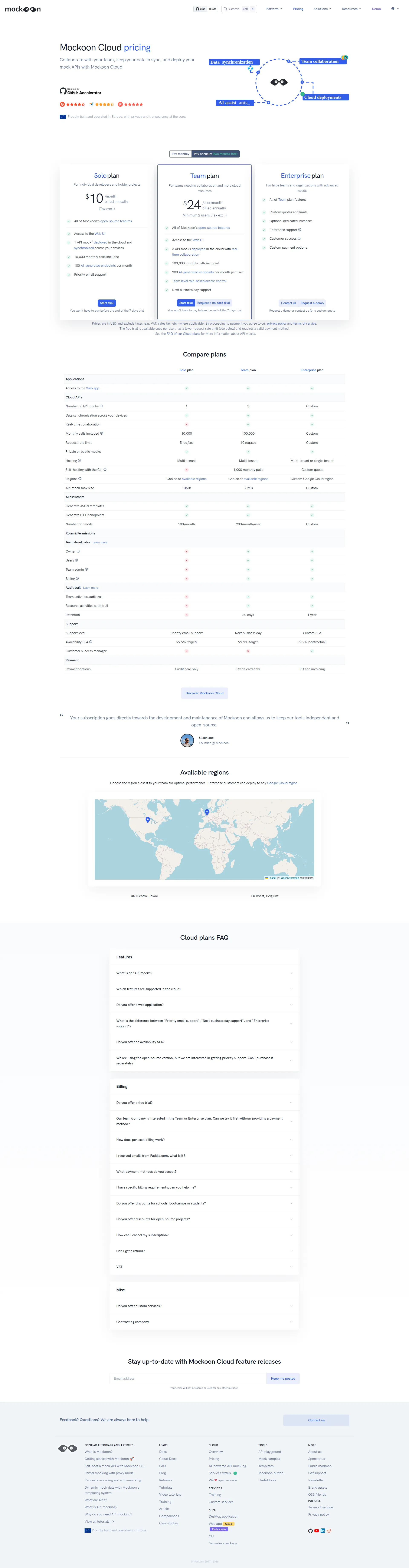 Mockoon pricing page screenshot