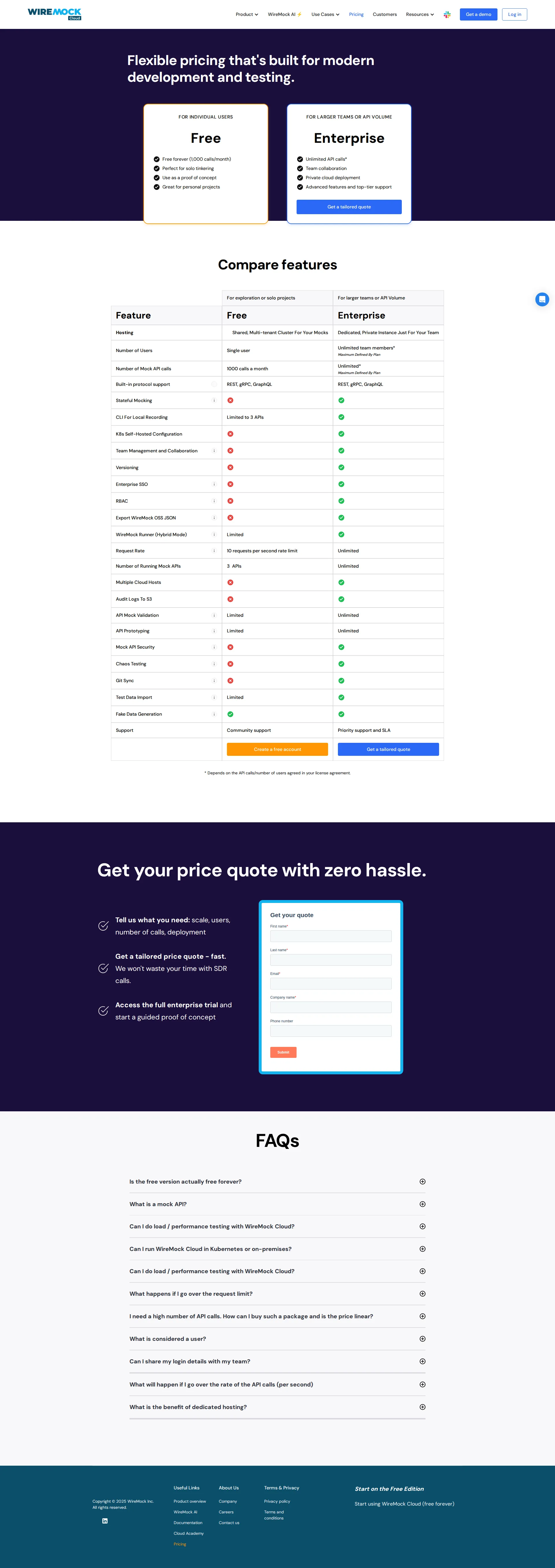 WireMock Cloud pricing page screenshot