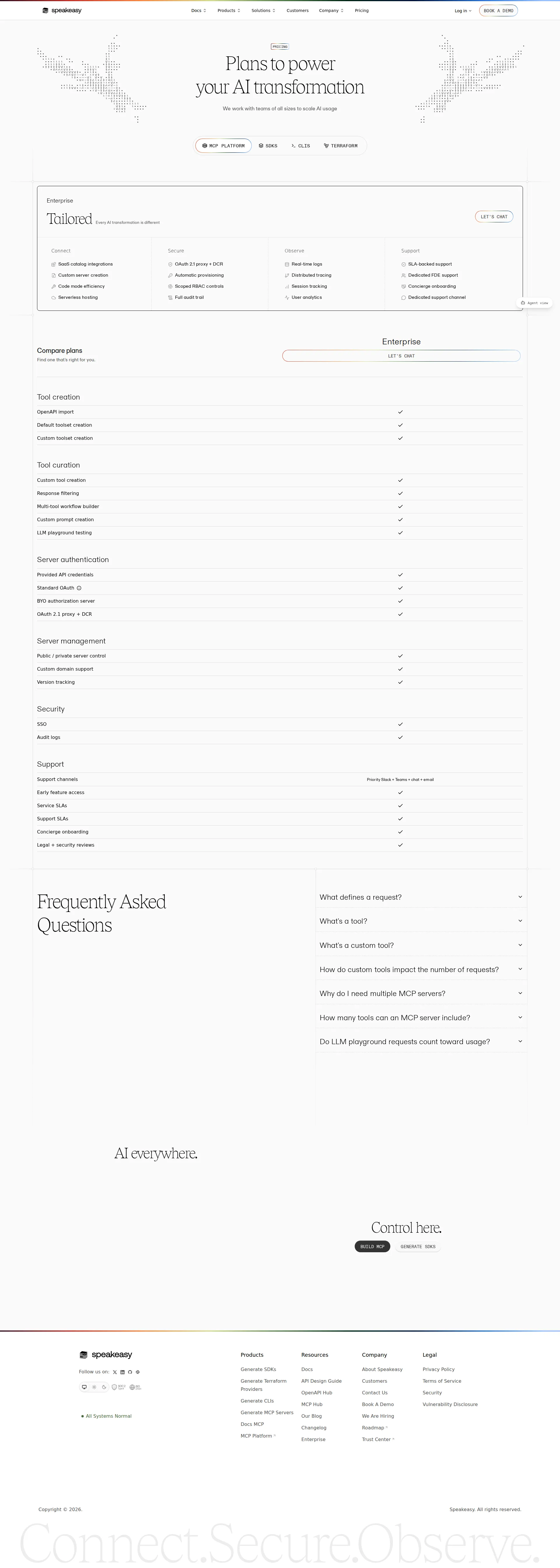 Speakeasy pricing page screenshot