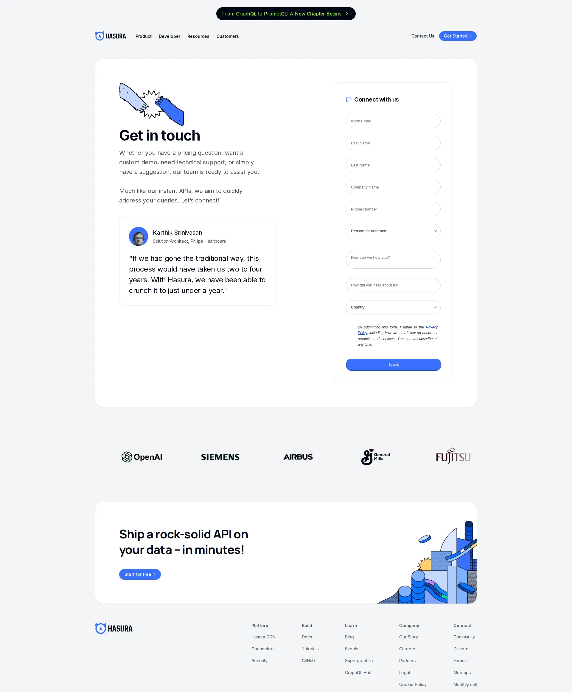 Hasura pricing page screenshot