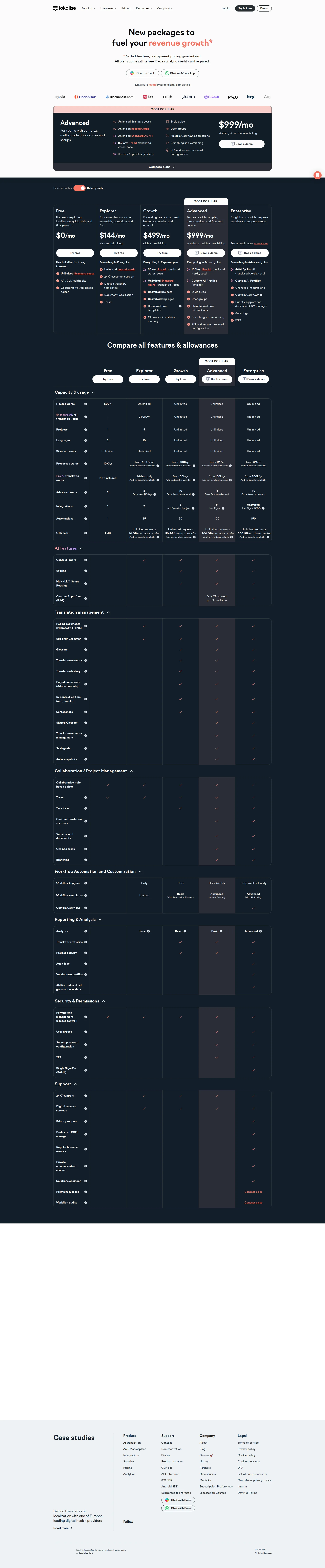 Lokalise Teams pricing page screenshot
