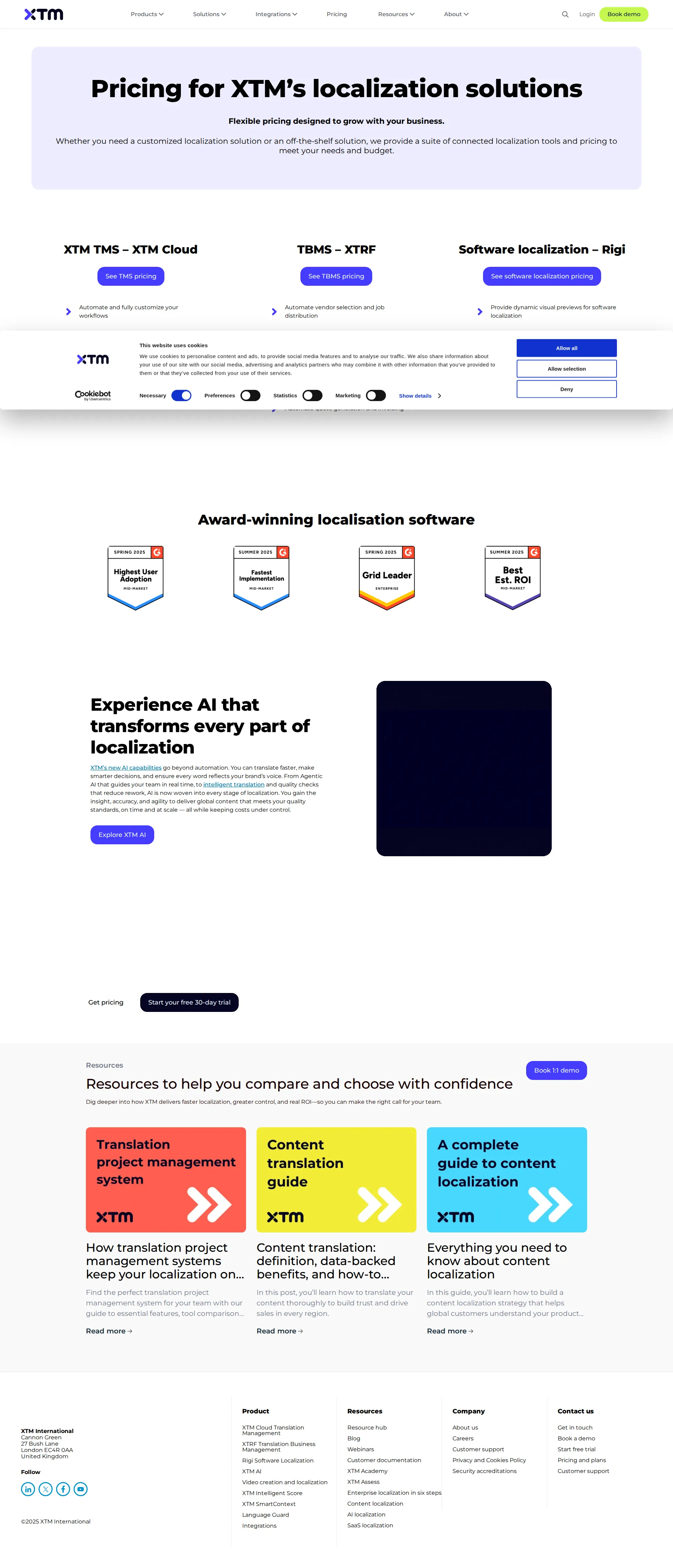 XTM Cloud pricing page screenshot