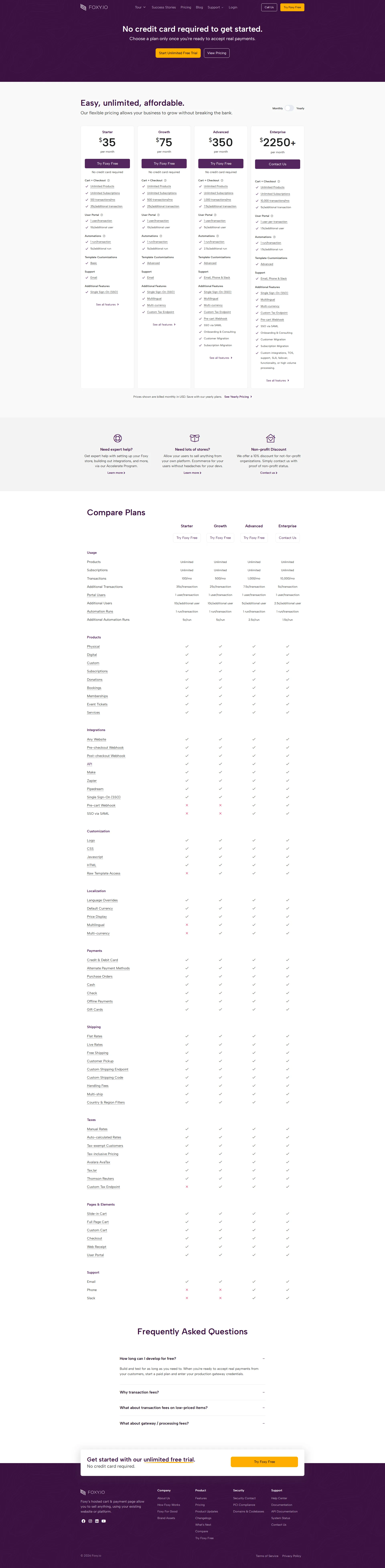 Foxy.io pricing page screenshot