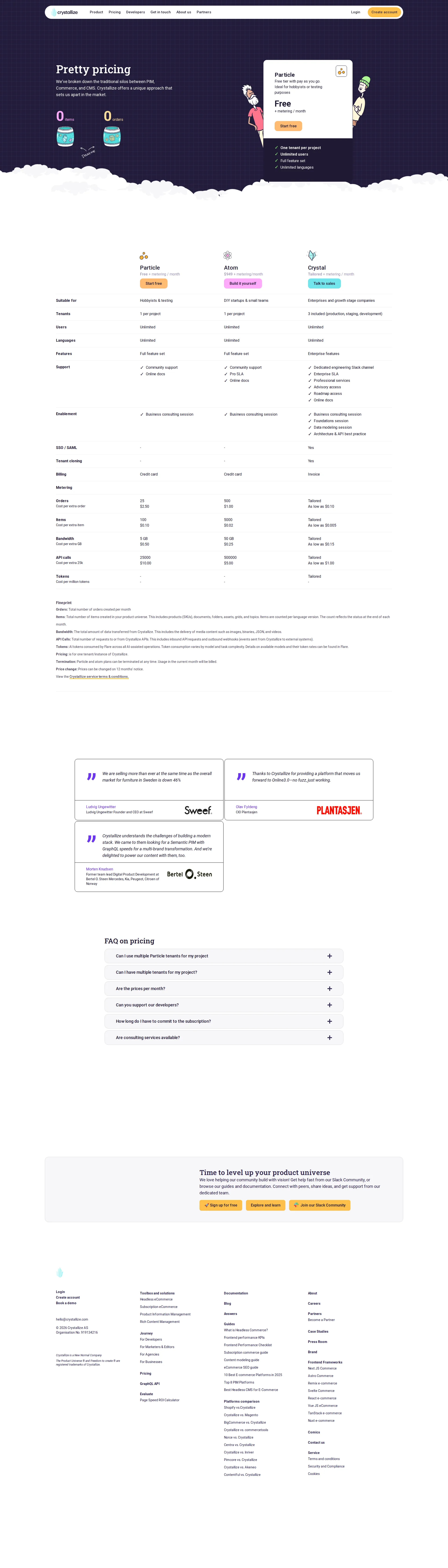 Crystallize pricing page screenshot