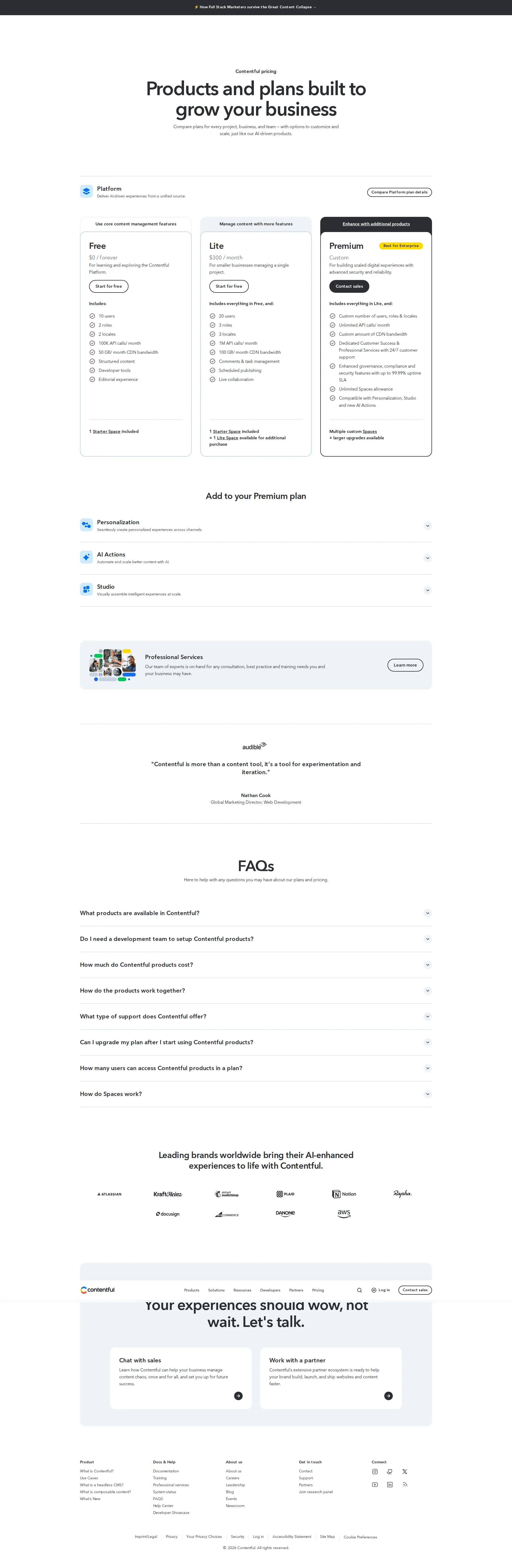Contentful pricing page screenshot