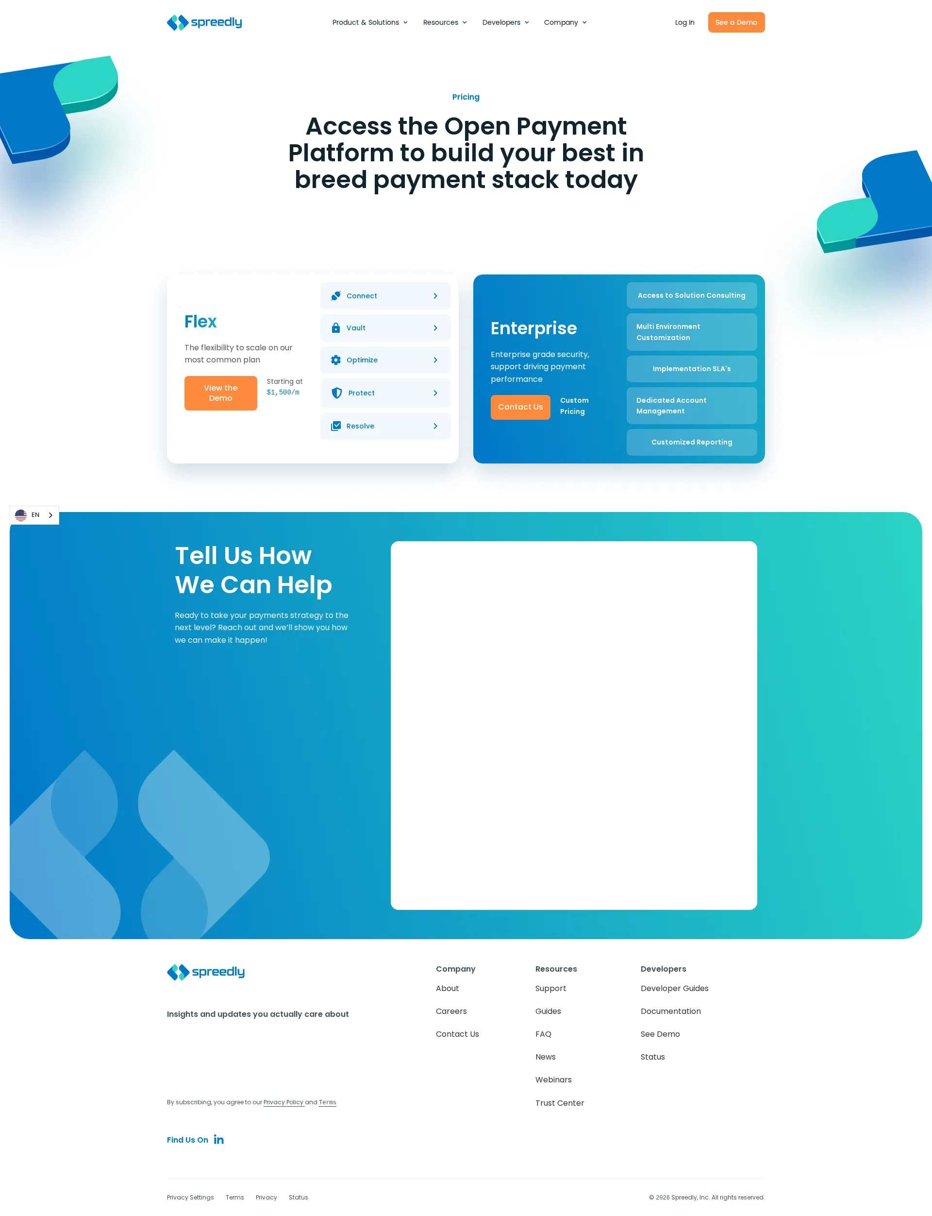 Spreedly pricing page screenshot