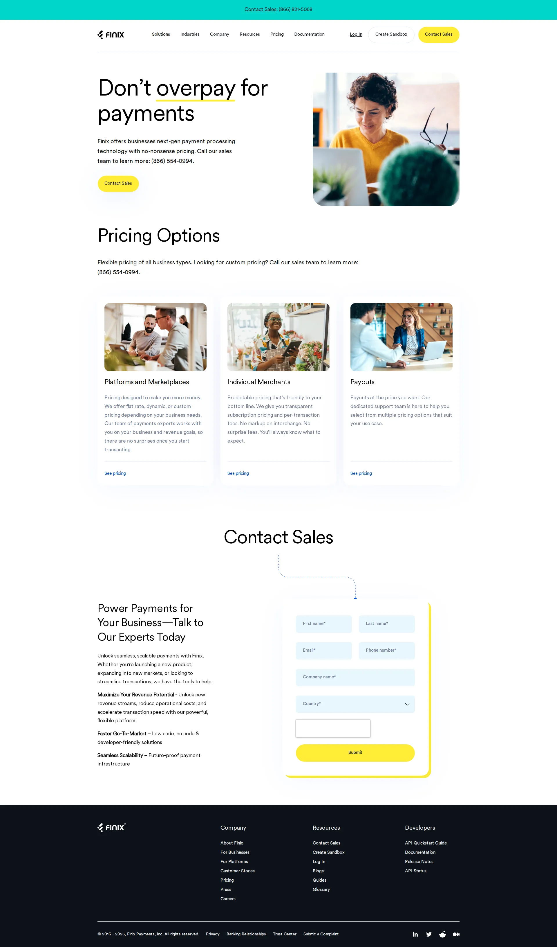 Finix pricing page screenshot
