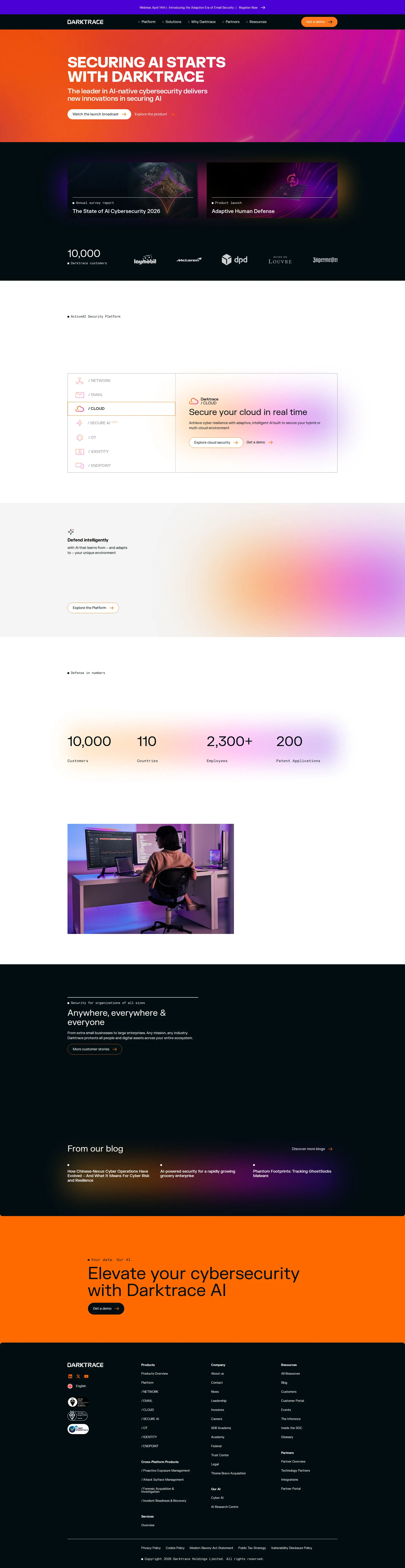 Darktrace pricing page screenshot
