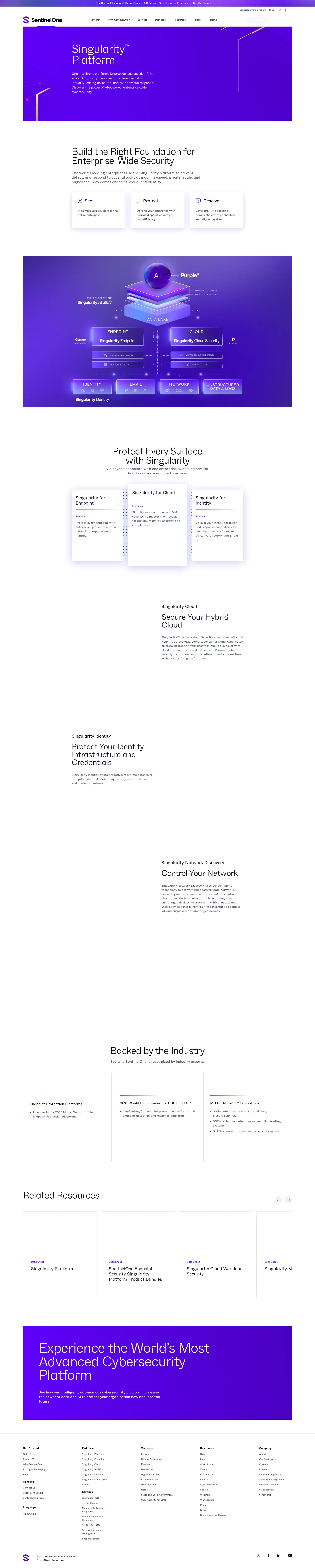 SentinelOne Singularity pricing page screenshot
