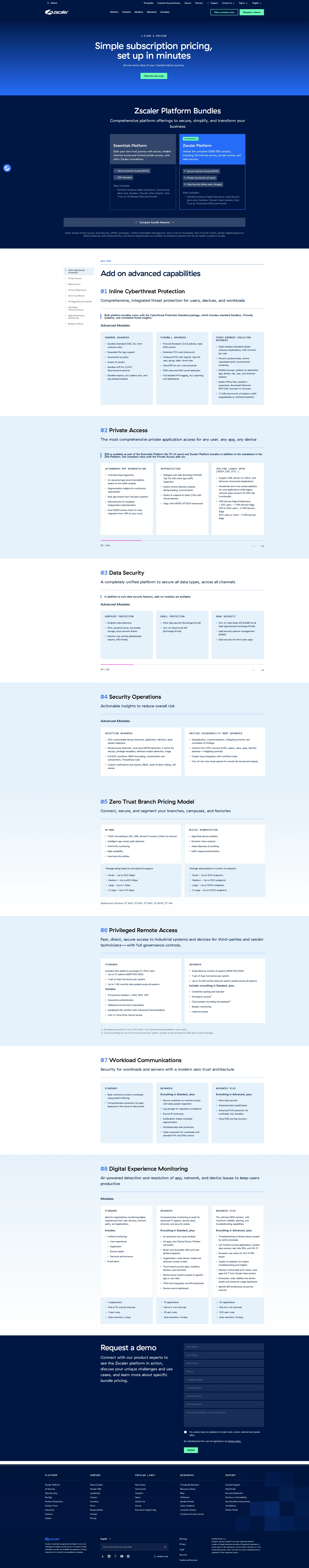 Zscaler pricing page screenshot