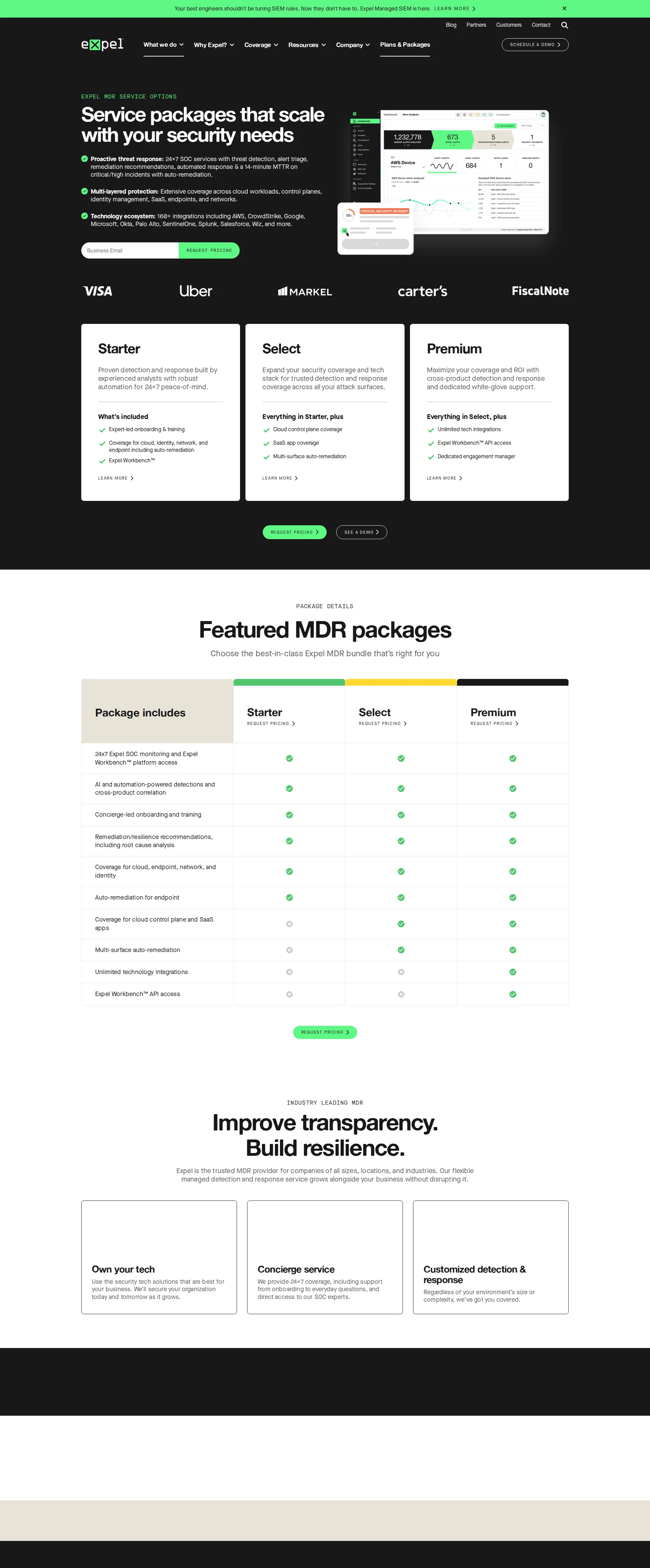 Expel pricing page screenshot