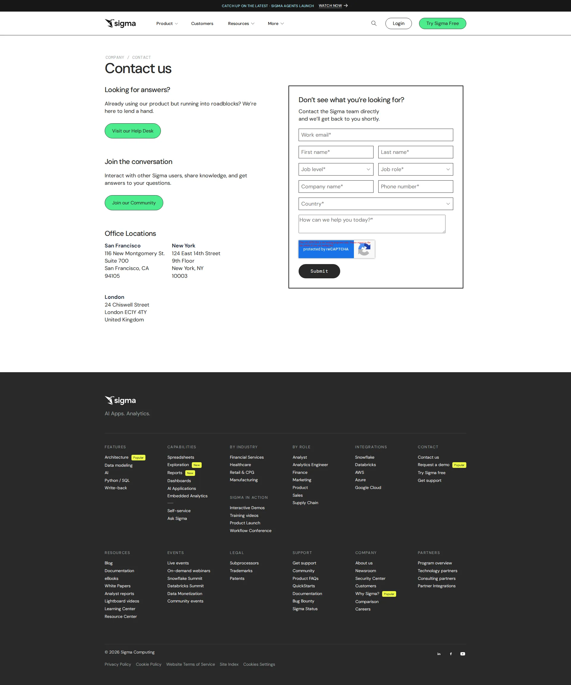 Sigma Computing pricing page screenshot
