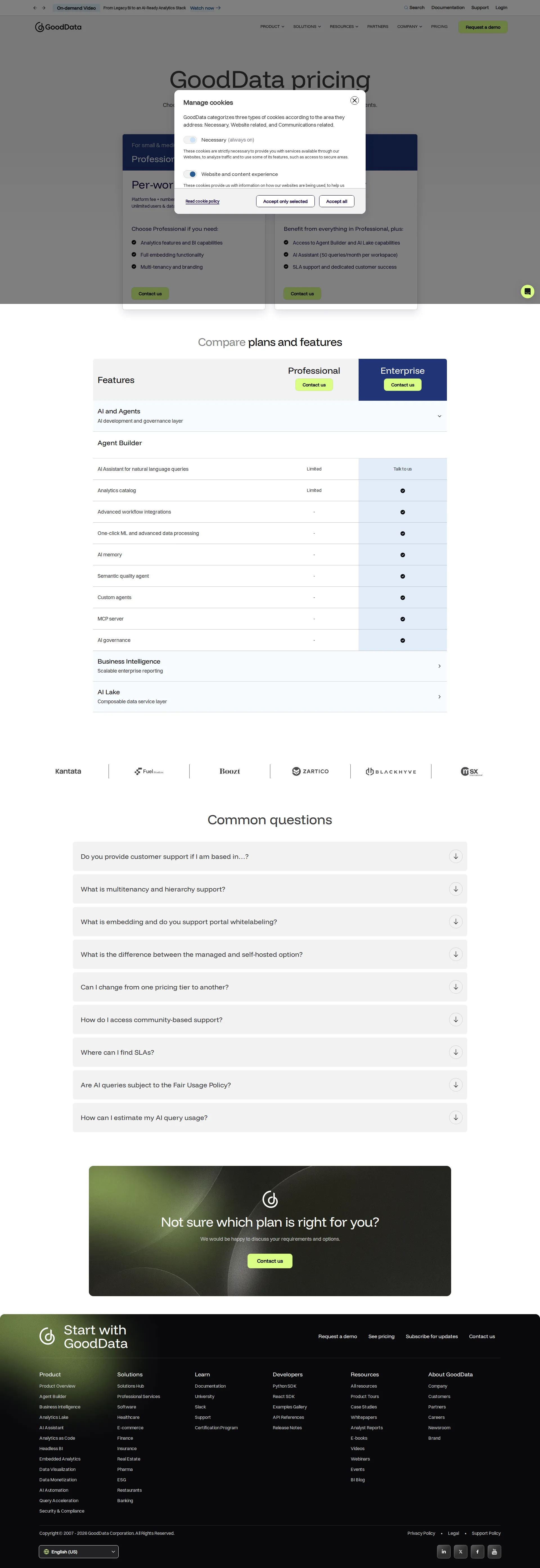 GoodData pricing page screenshot