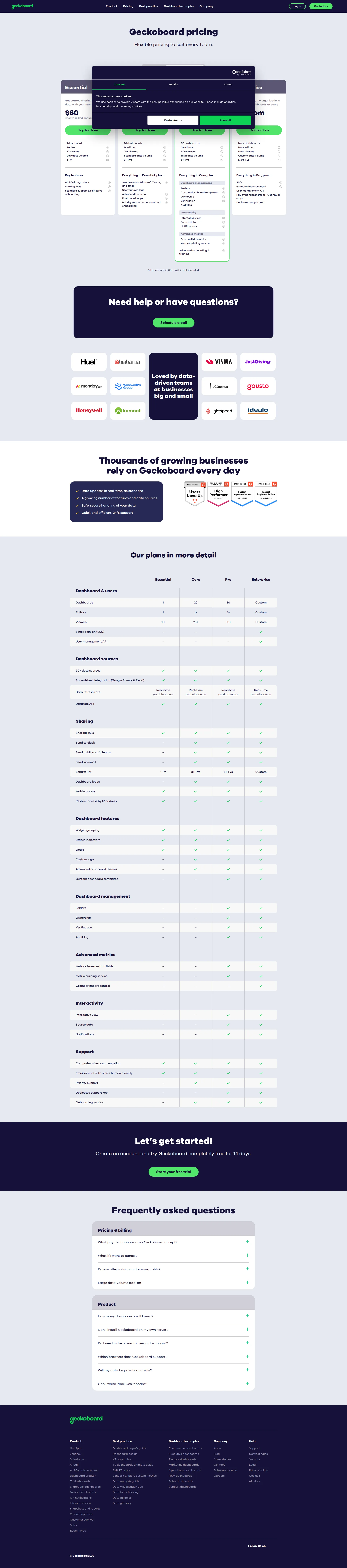Geckoboard pricing page screenshot