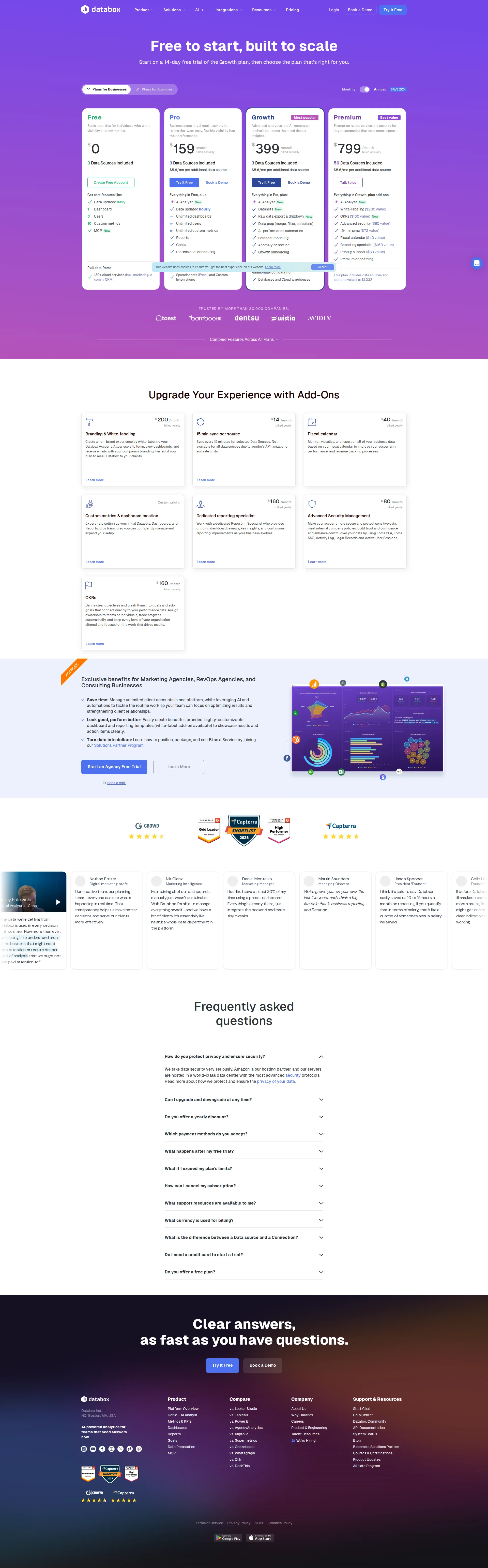 Databox pricing page screenshot
