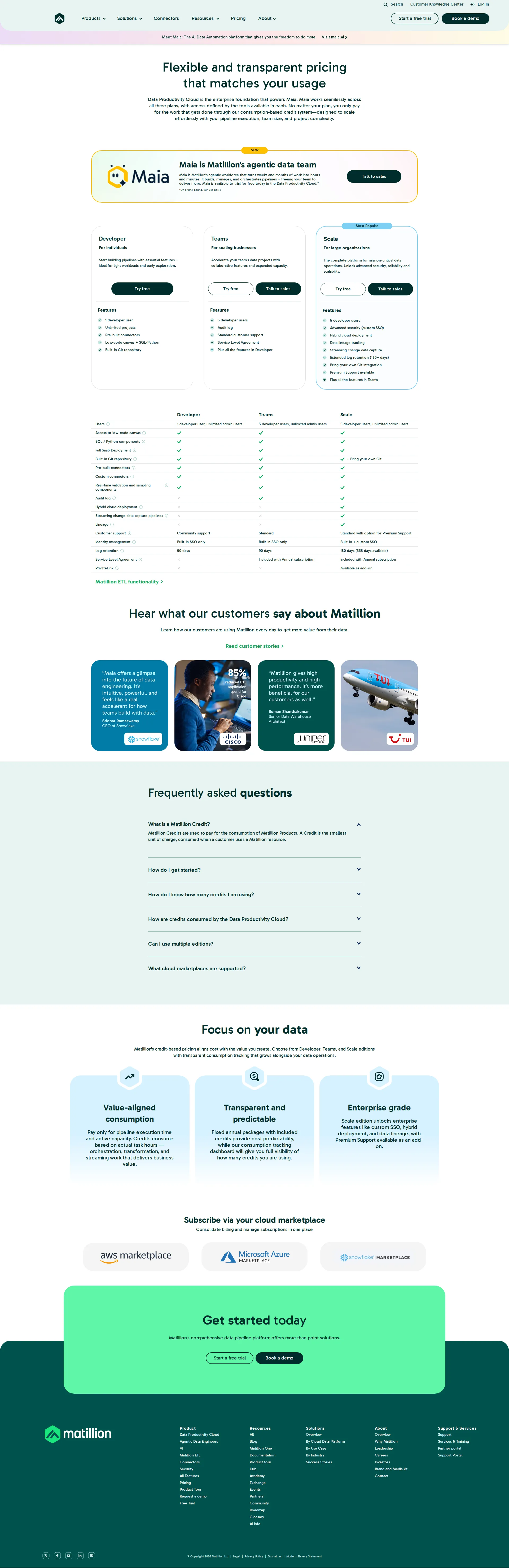 Matillion pricing page screenshot