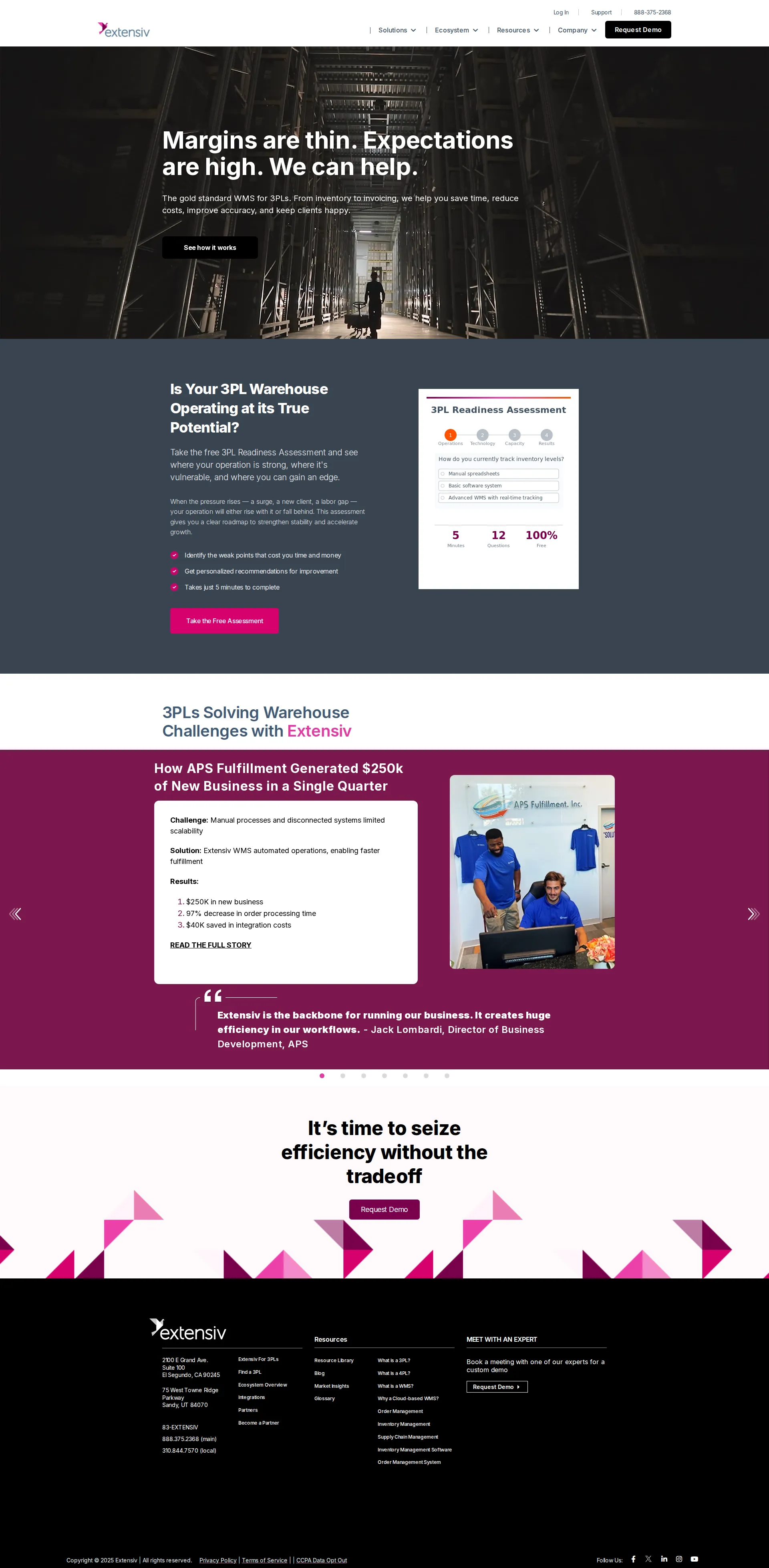 Extensiv pricing page screenshot