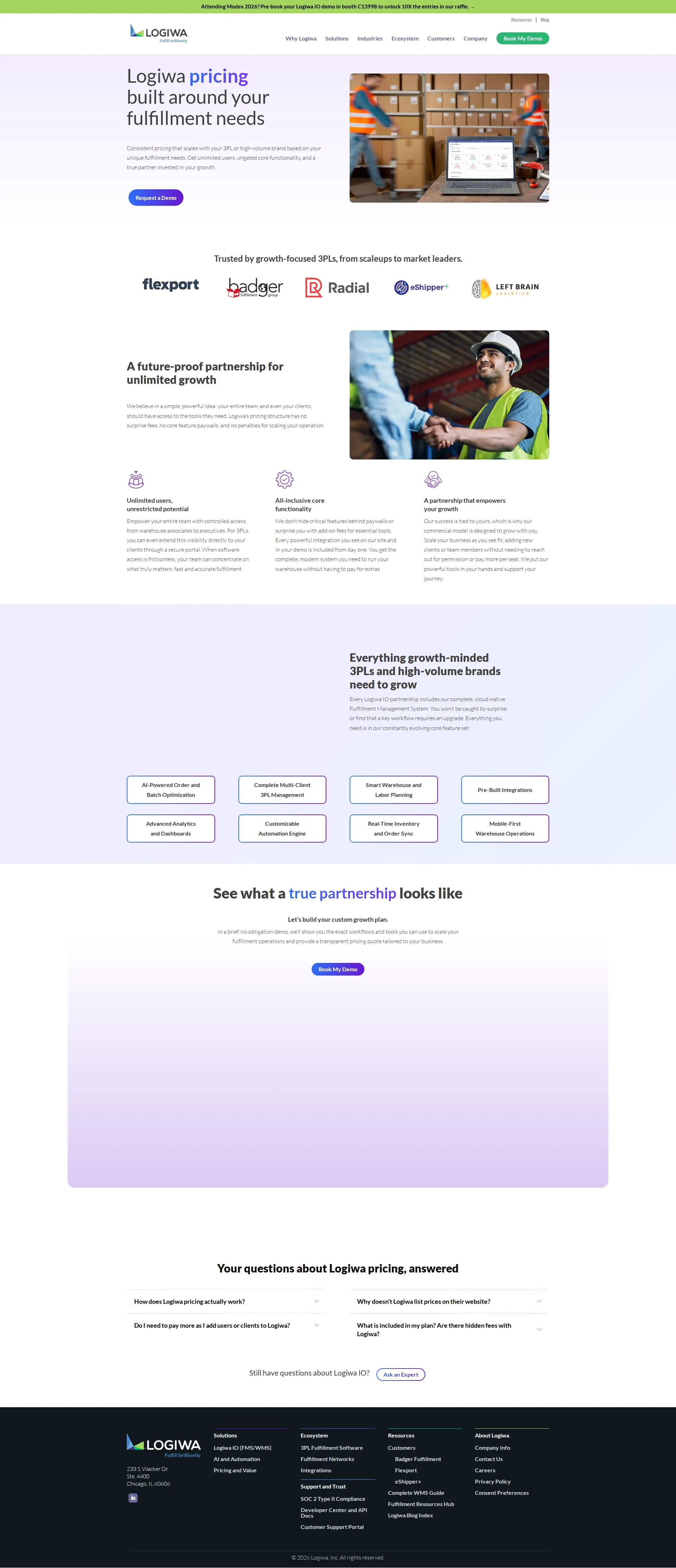 Logiwa pricing page screenshot