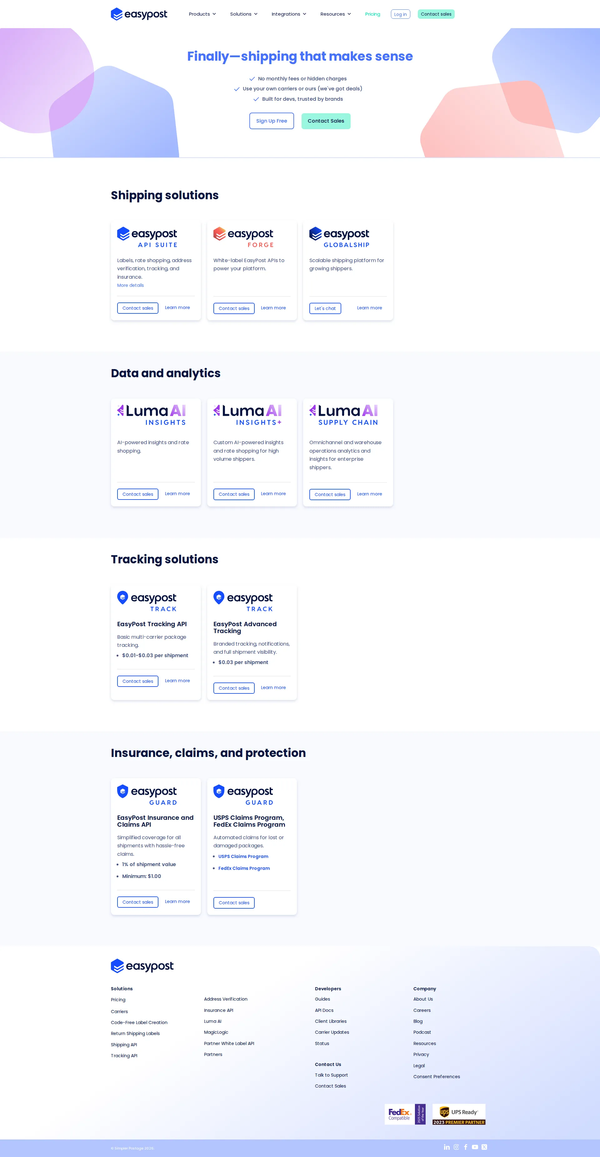 Easypost pricing page screenshot
