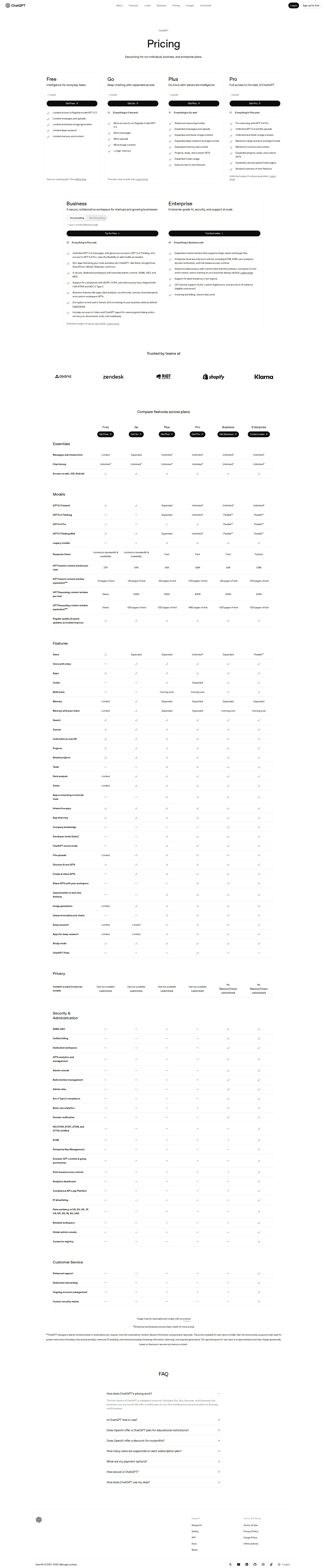 ChatGPT pricing page screenshot