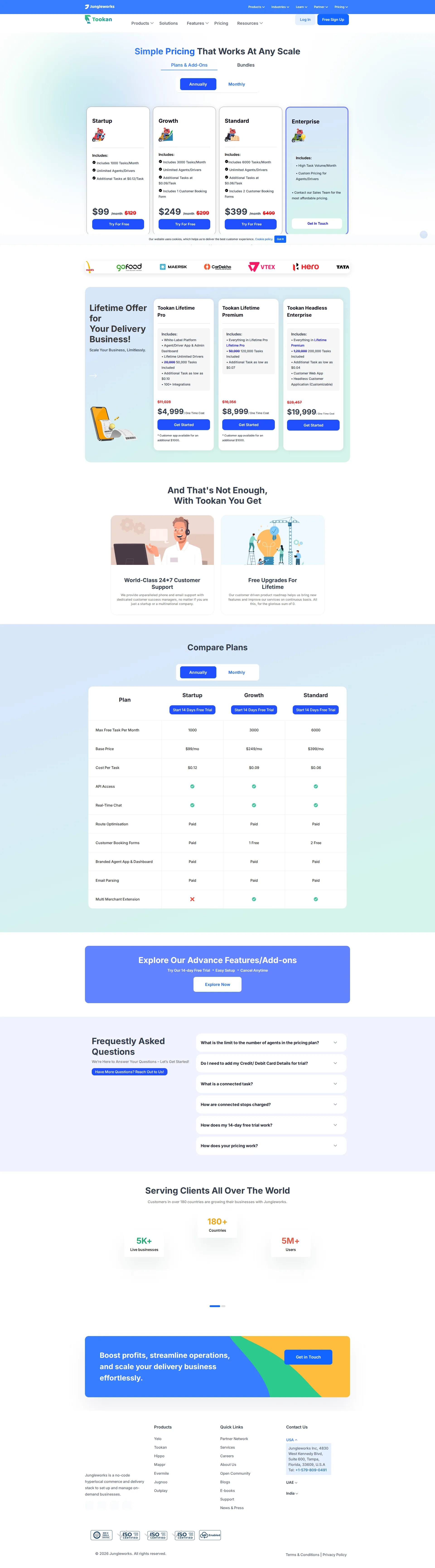 Tookan pricing page screenshot