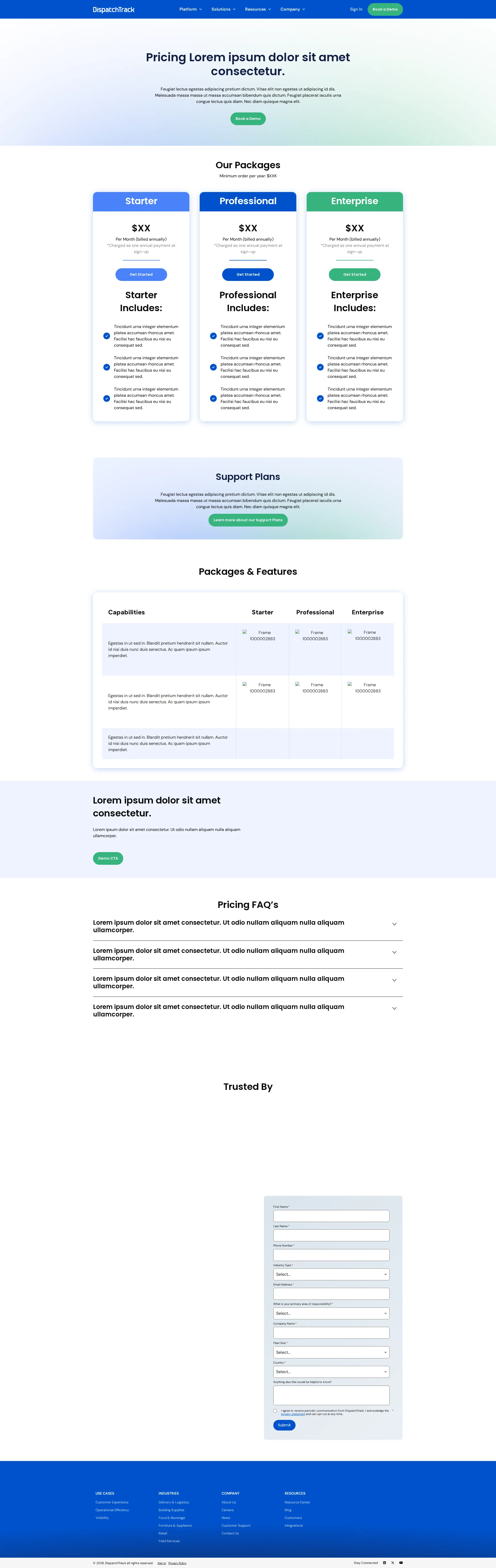DispatchTrack pricing page screenshot
