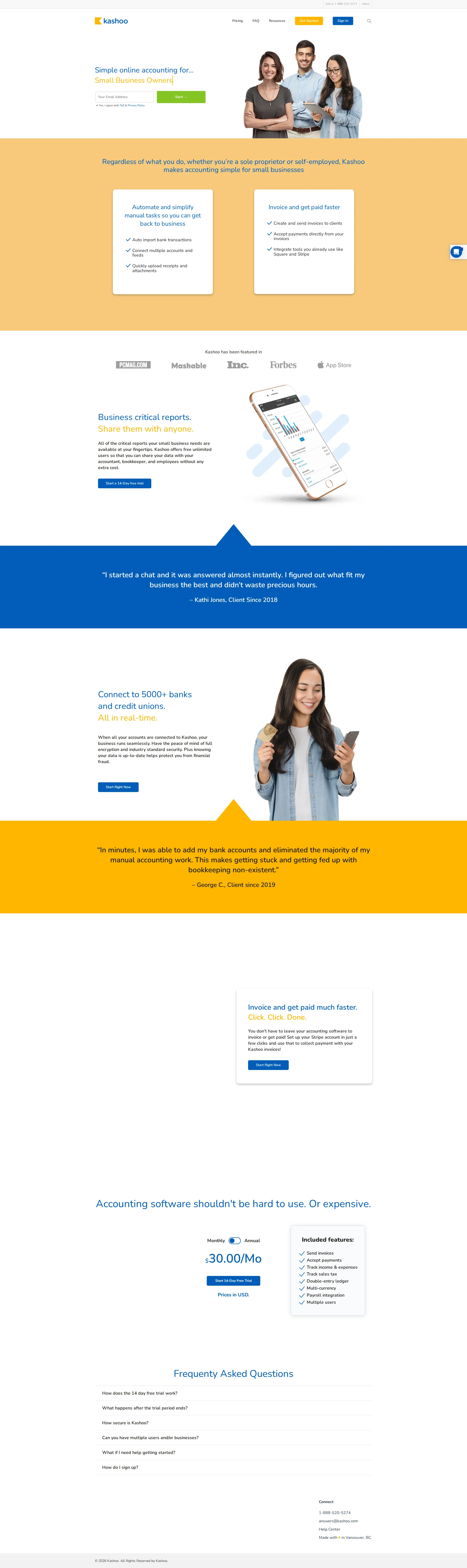 Kashoo pricing page screenshot