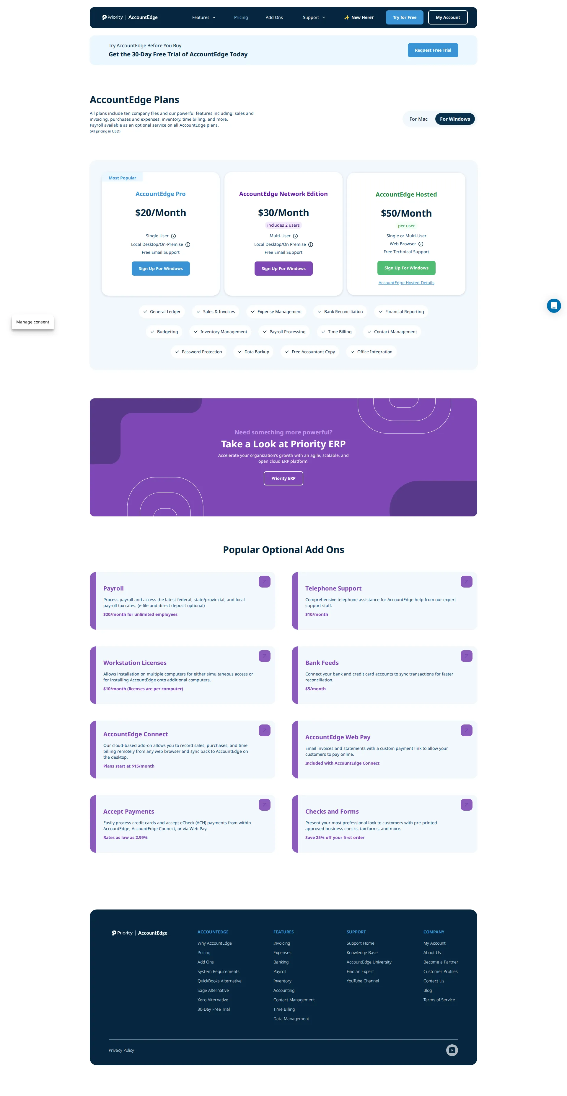 AccountEdge pricing page screenshot