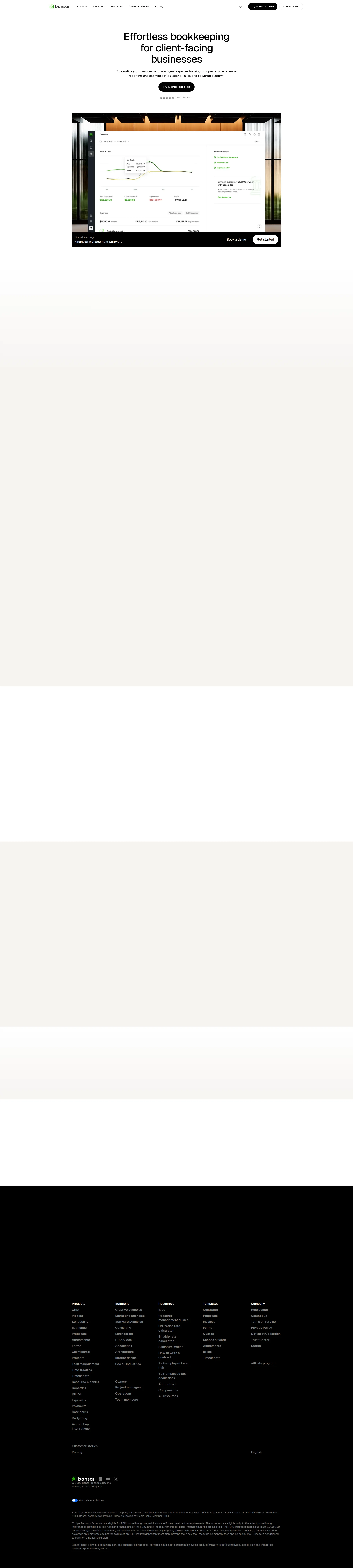 Bonsai Finance pricing page screenshot