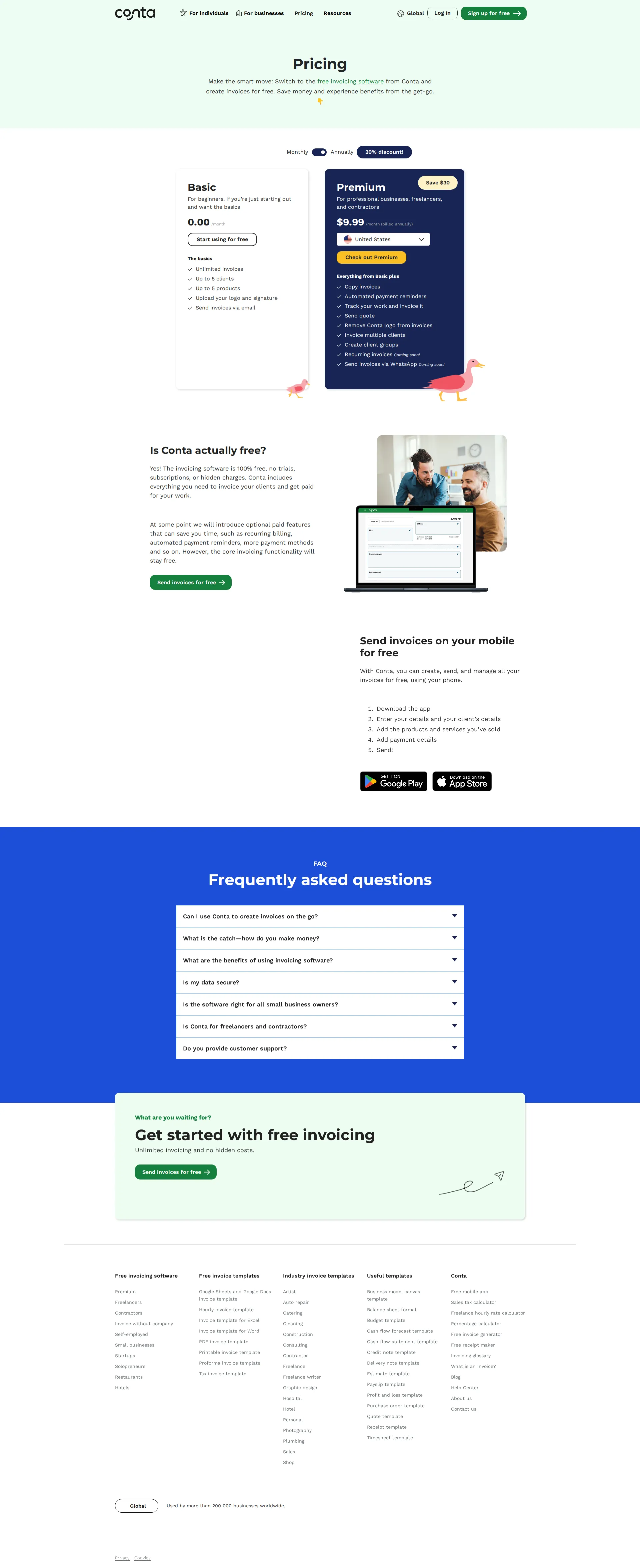 Conta pricing page screenshot