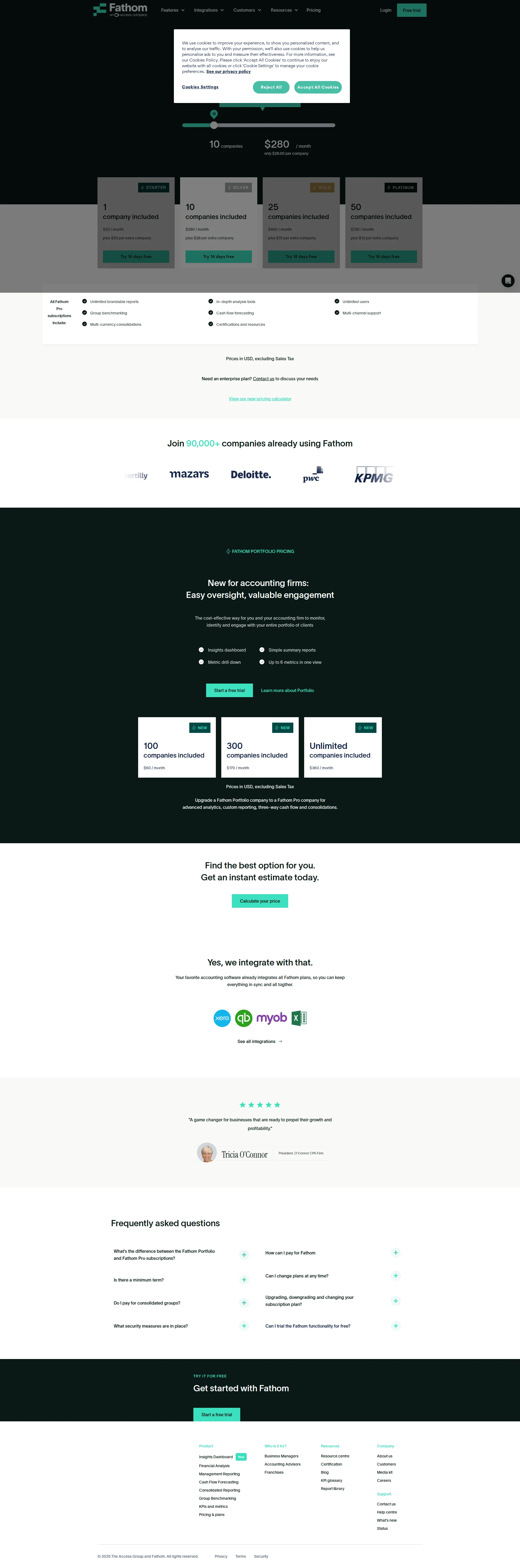 Fathom Finance pricing page screenshot
