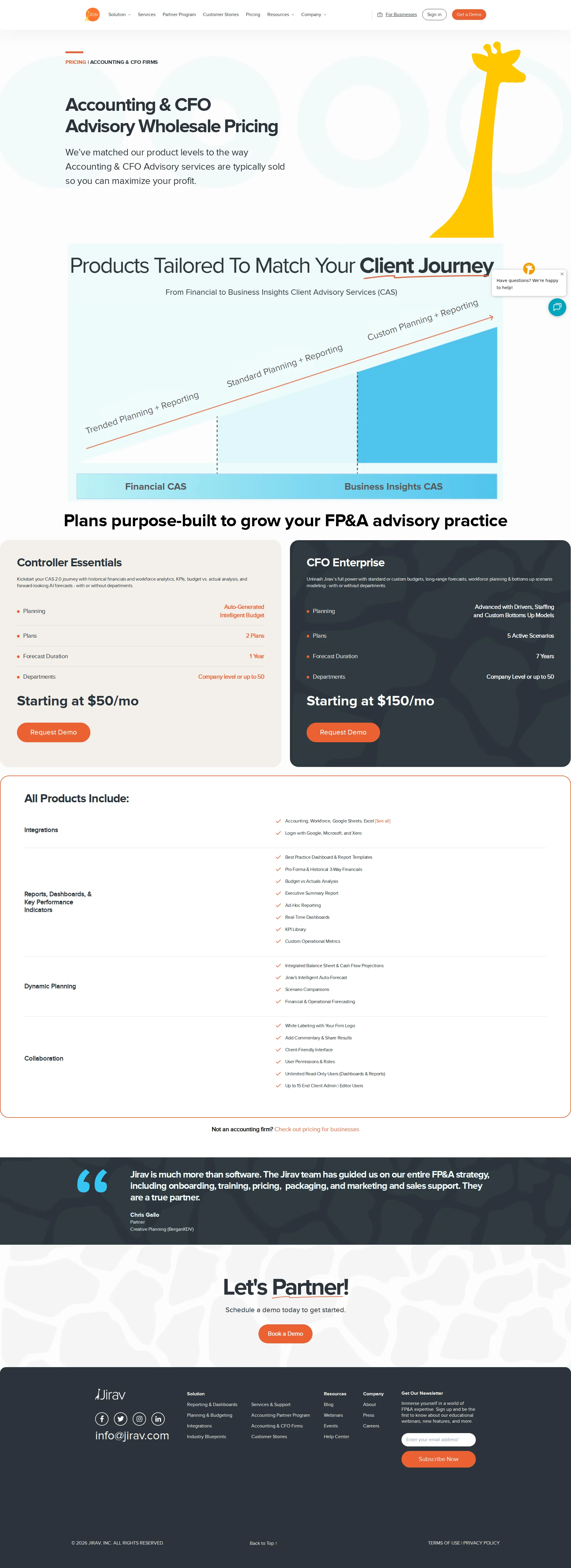 Jirav pricing page screenshot