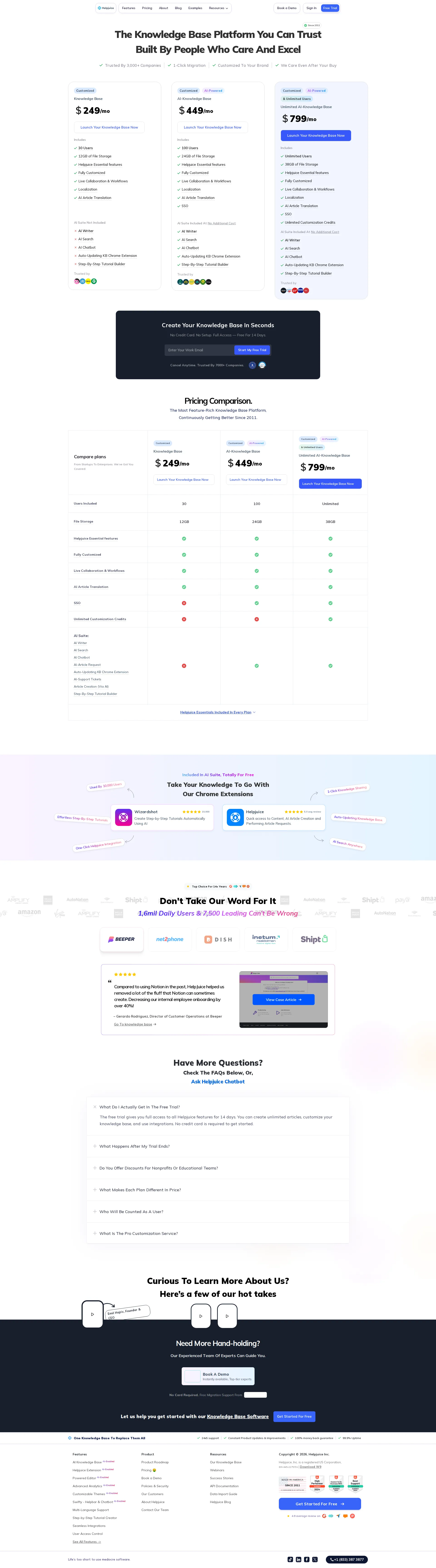 Helpjuice Pro pricing page screenshot