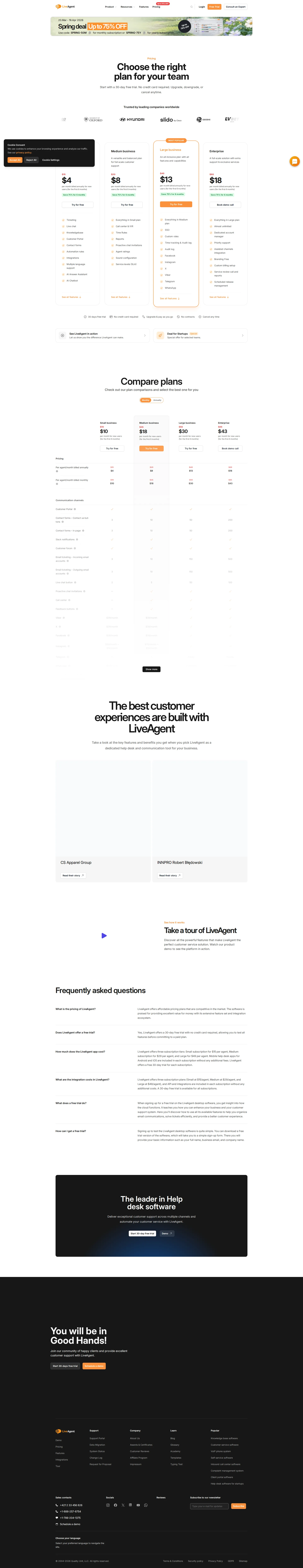 LiveAgent pricing page screenshot