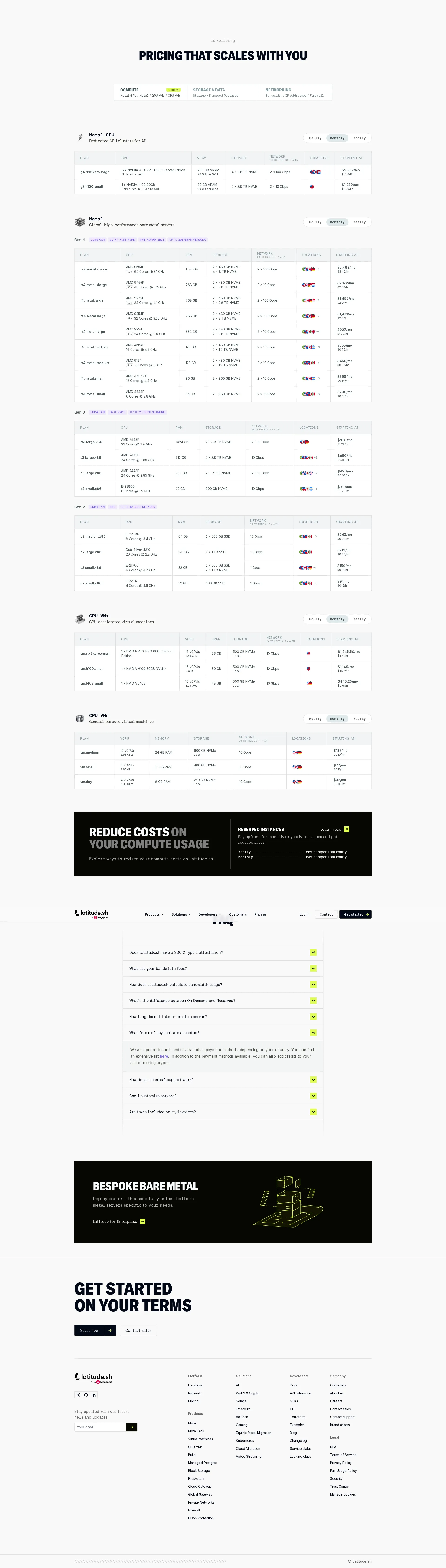 Latitude.sh pricing page screenshot