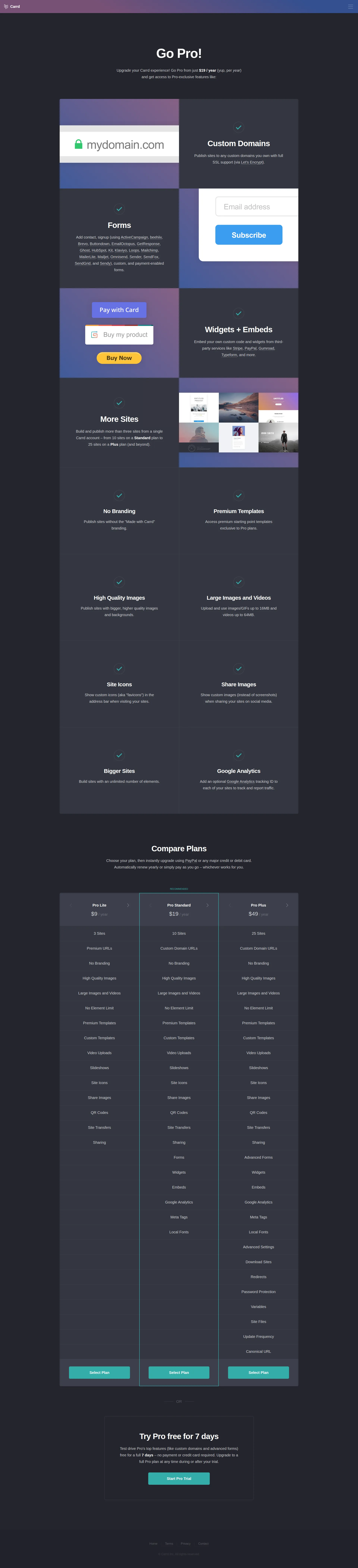 Carrd pricing page screenshot