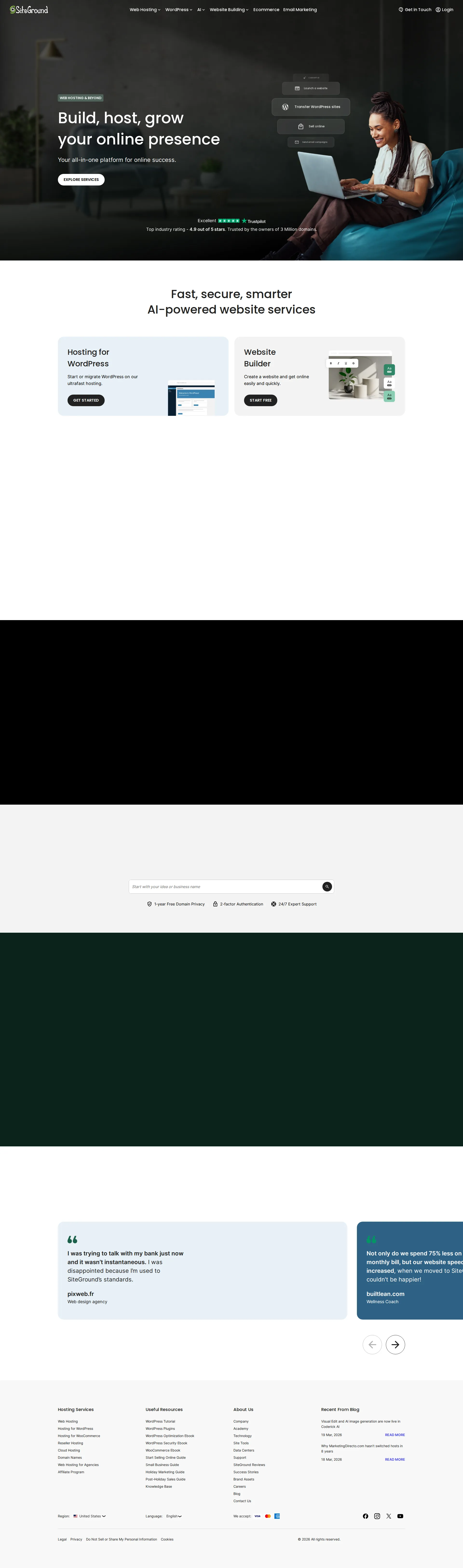SiteGround pricing page screenshot