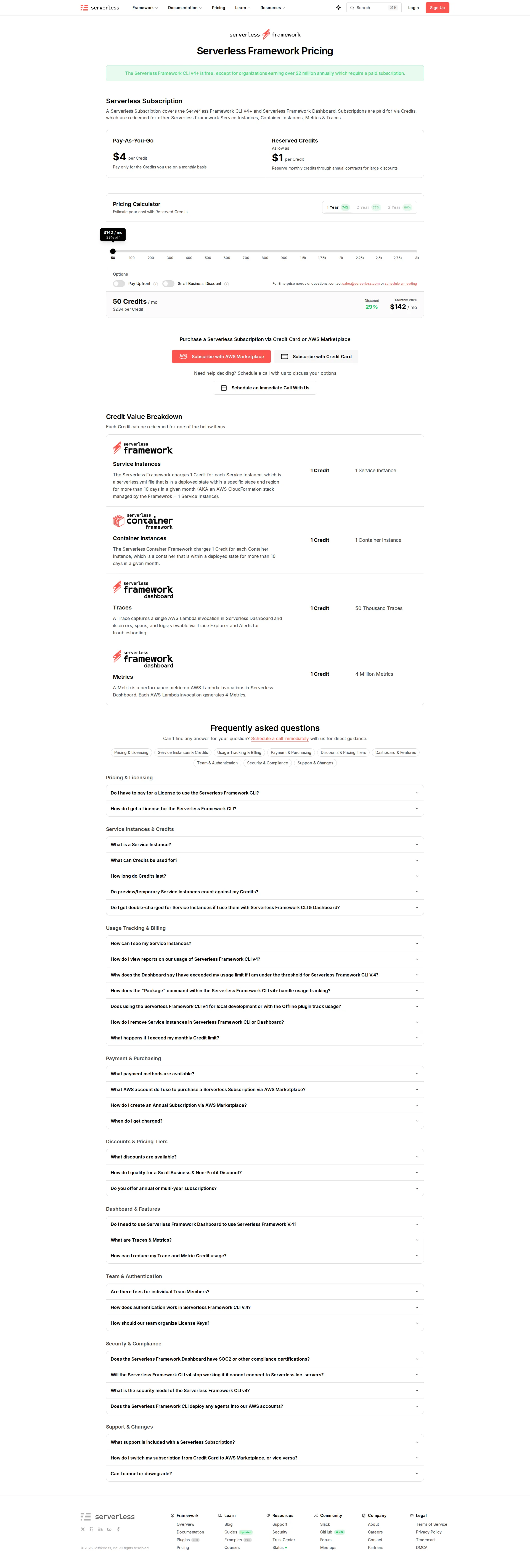 Serverless Cloud pricing page screenshot