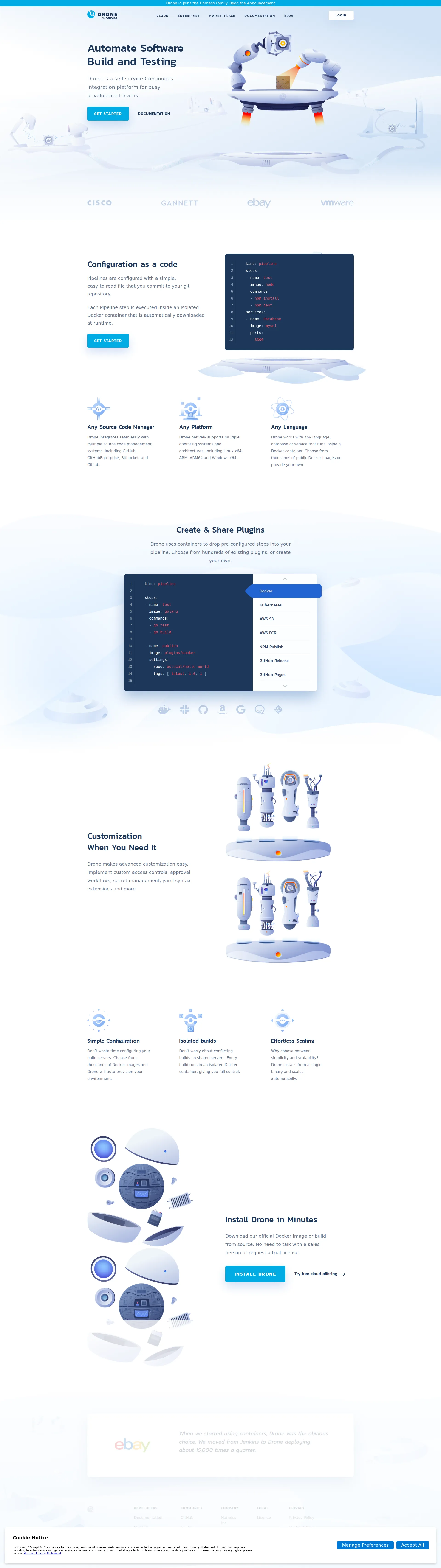 Drone CI pricing page screenshot