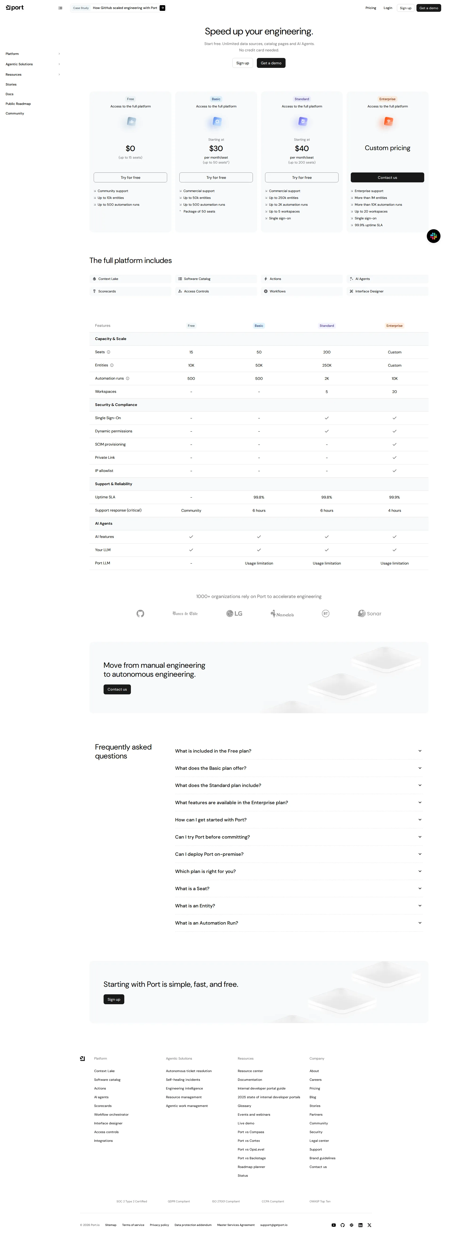 Port pricing page screenshot