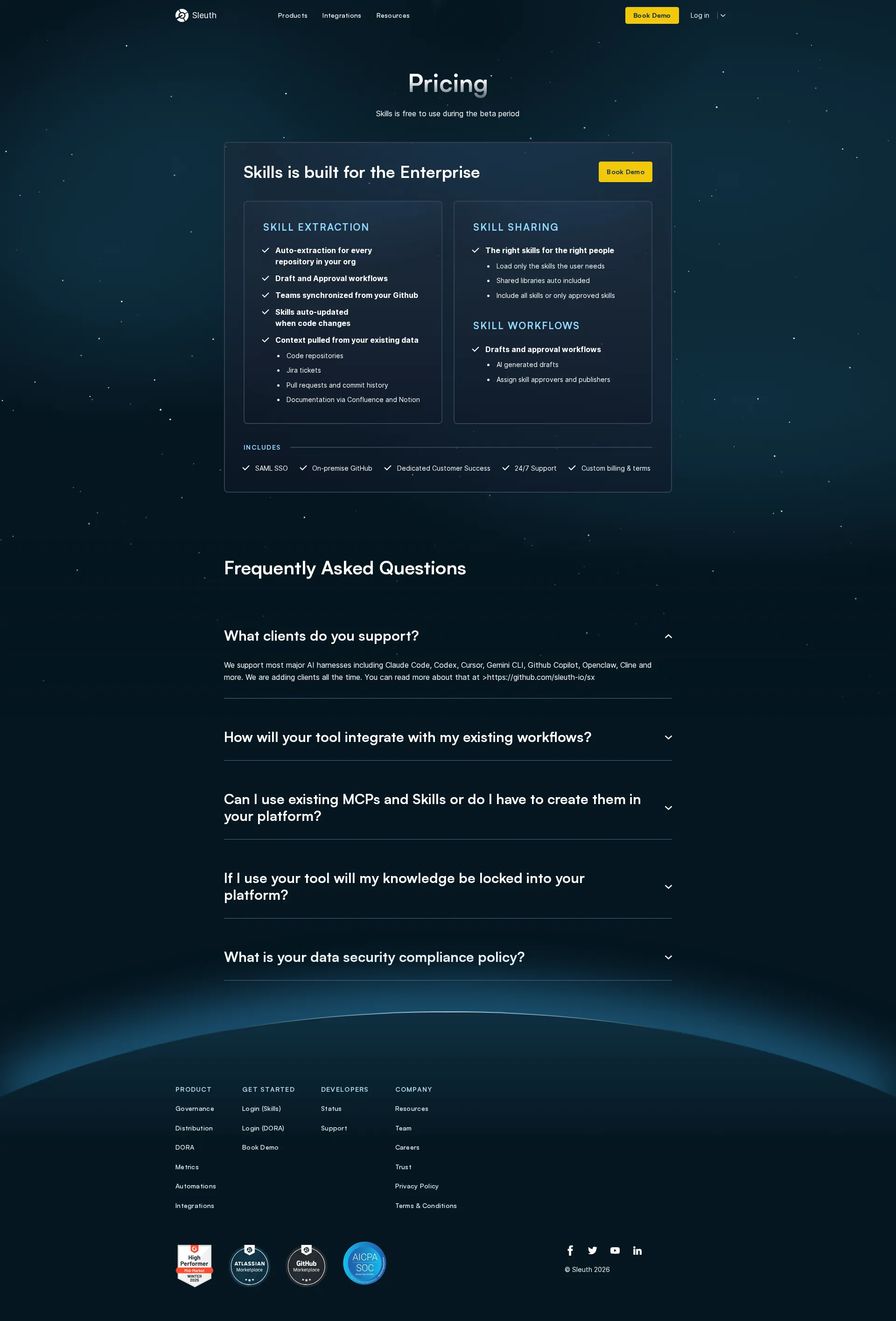 Sleuth pricing page screenshot