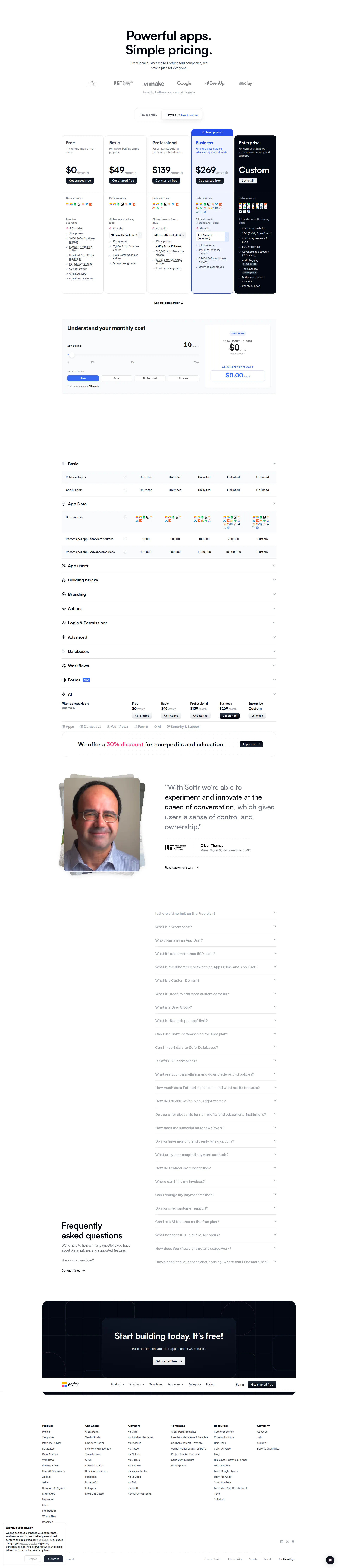 Softr pricing page screenshot