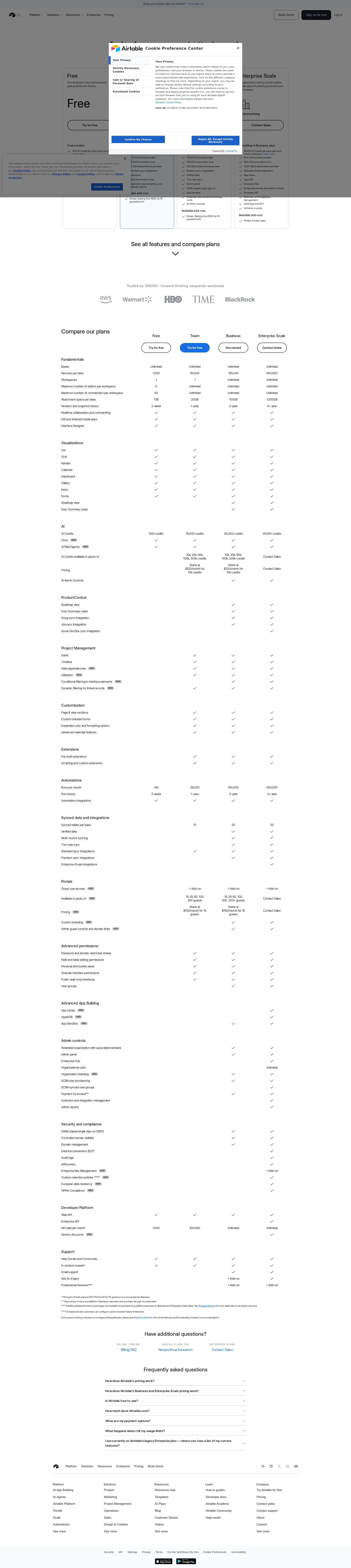 Airtable Enterprise pricing page screenshot